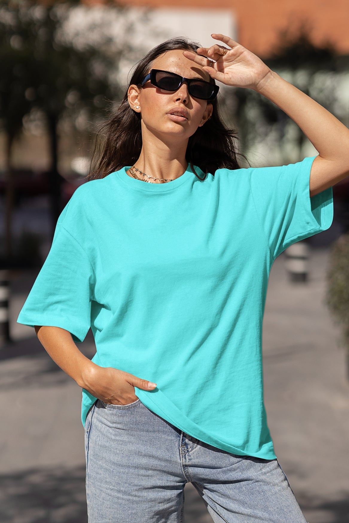 Women's Oversized T-shirt in Solid Cyan