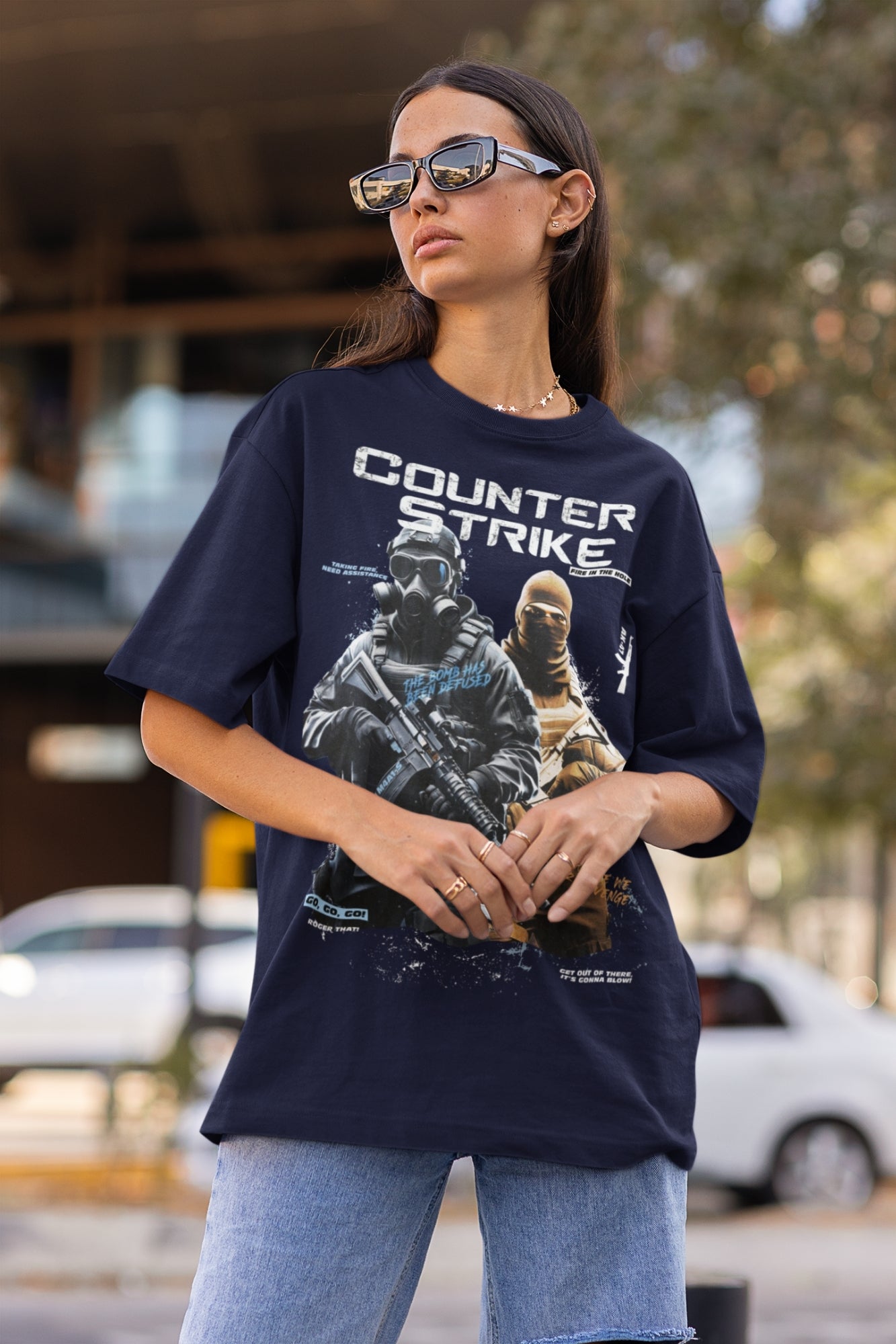 Women's Oversized T-shirt in Navy Blue - CounterStrike | Condition Zero