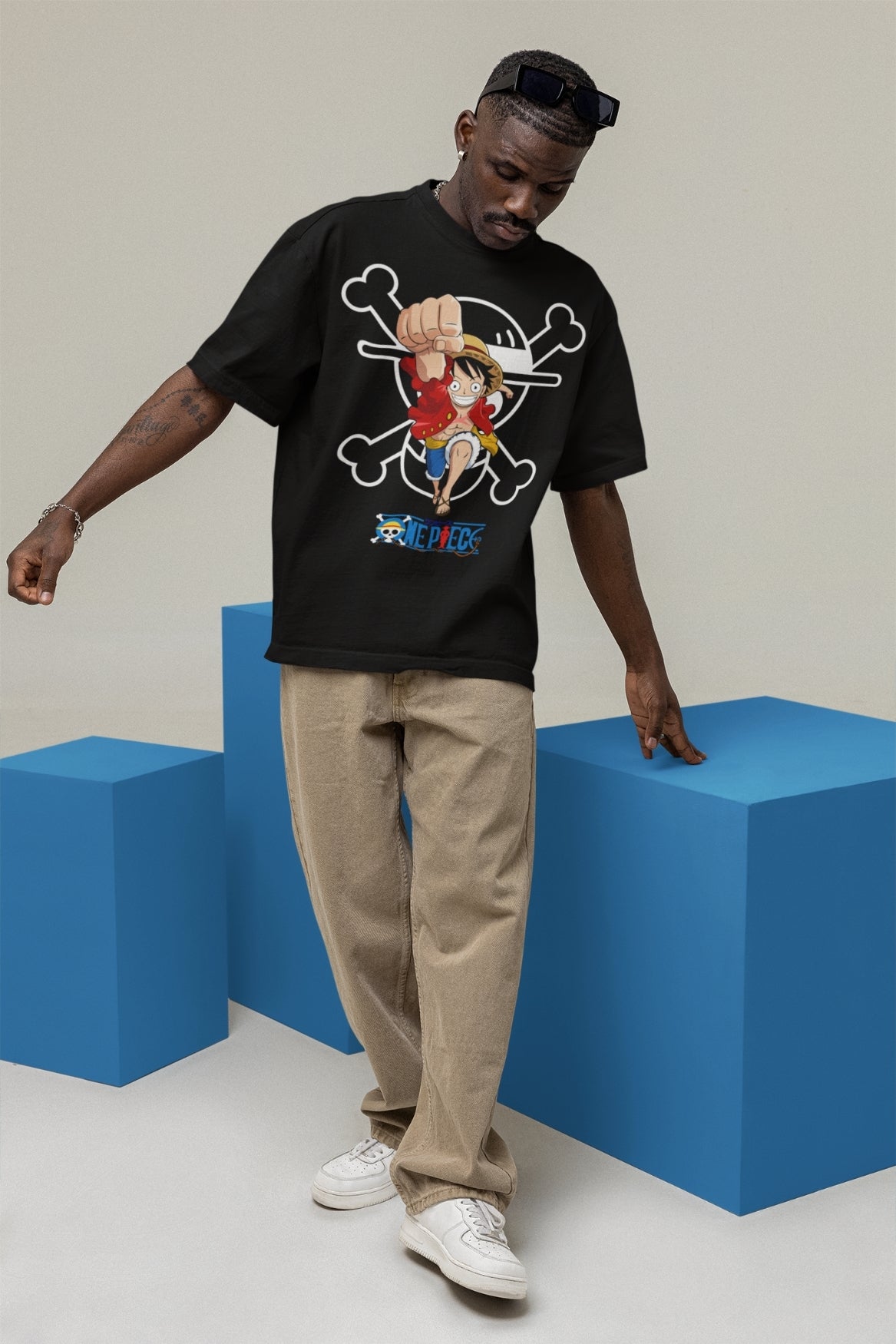 Oversized Black tshirt luffy anime print