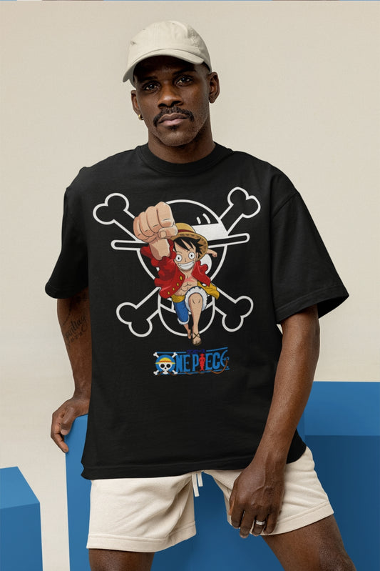 Black oversized tshirt luffy punch print