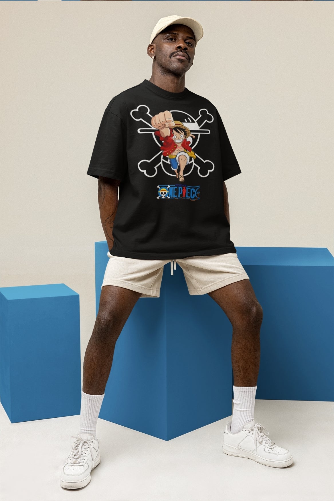 Monkey D luffy Punch print black boxy tshirt