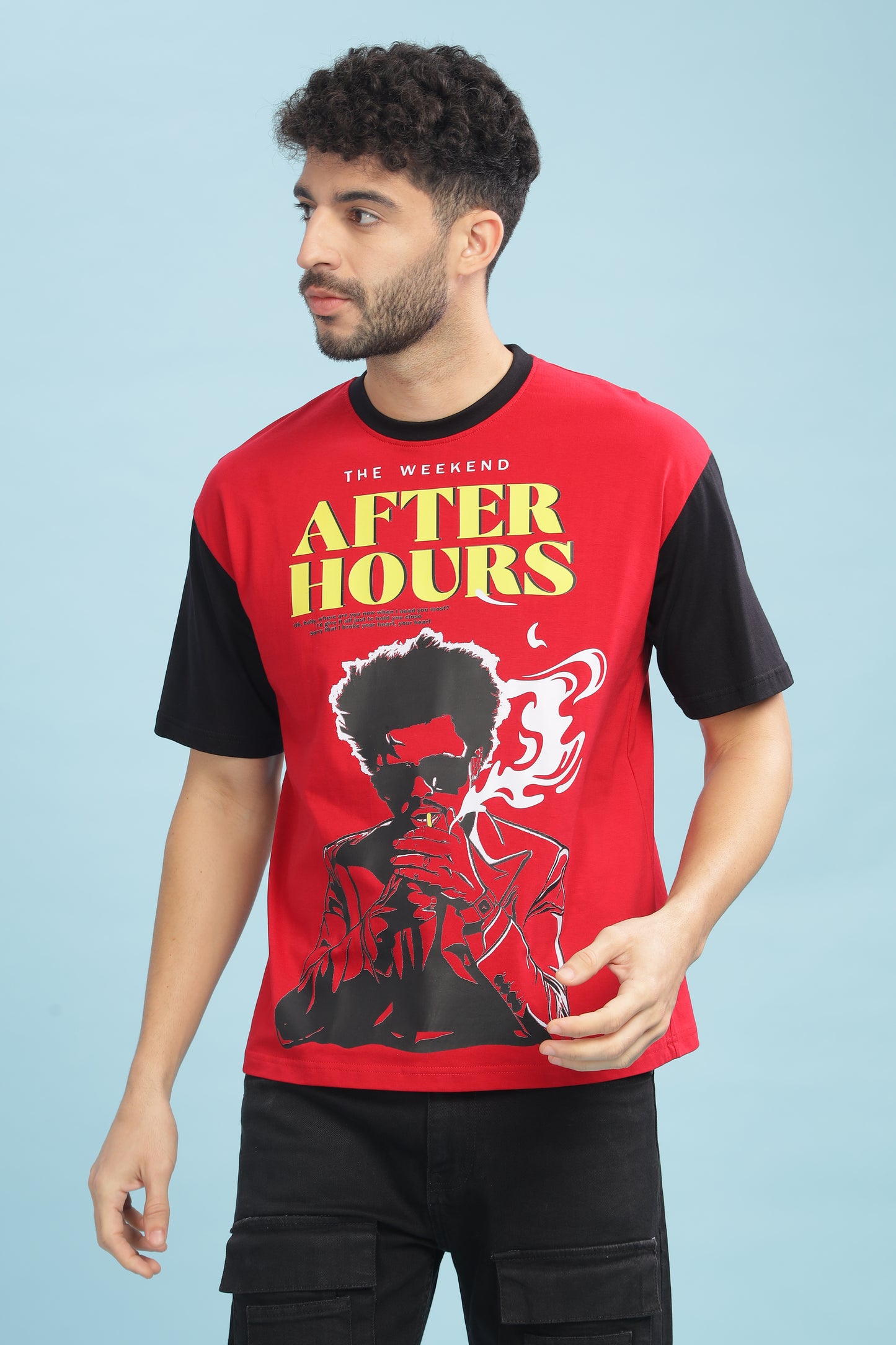 Men's Red Black Oversized T-shirt - WEEKND | AFTER HOURS