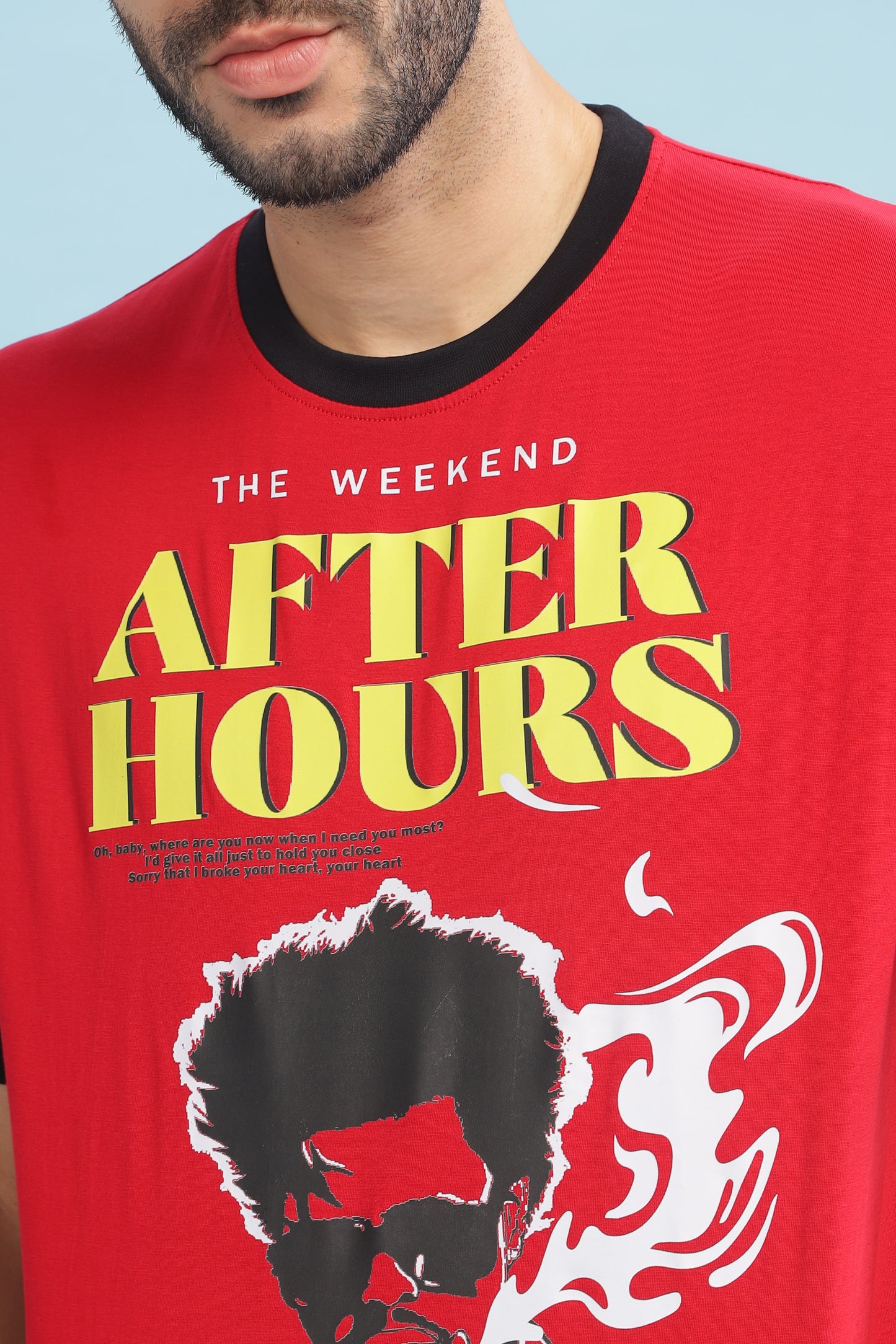 Men's Red Black Oversized T-shirt - WEEKND | AFTER HOURS