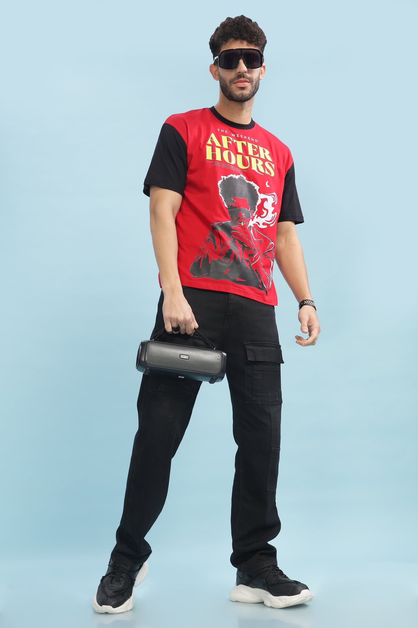 Men's Red Black Oversized T-shirt - WEEKND | AFTER HOURS