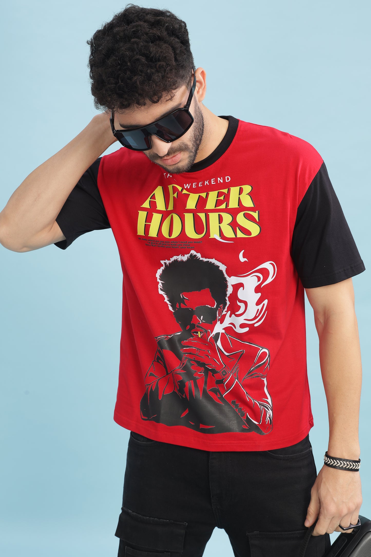 Men's Red Black Oversized T-shirt - WEEKND | AFTER HOURS