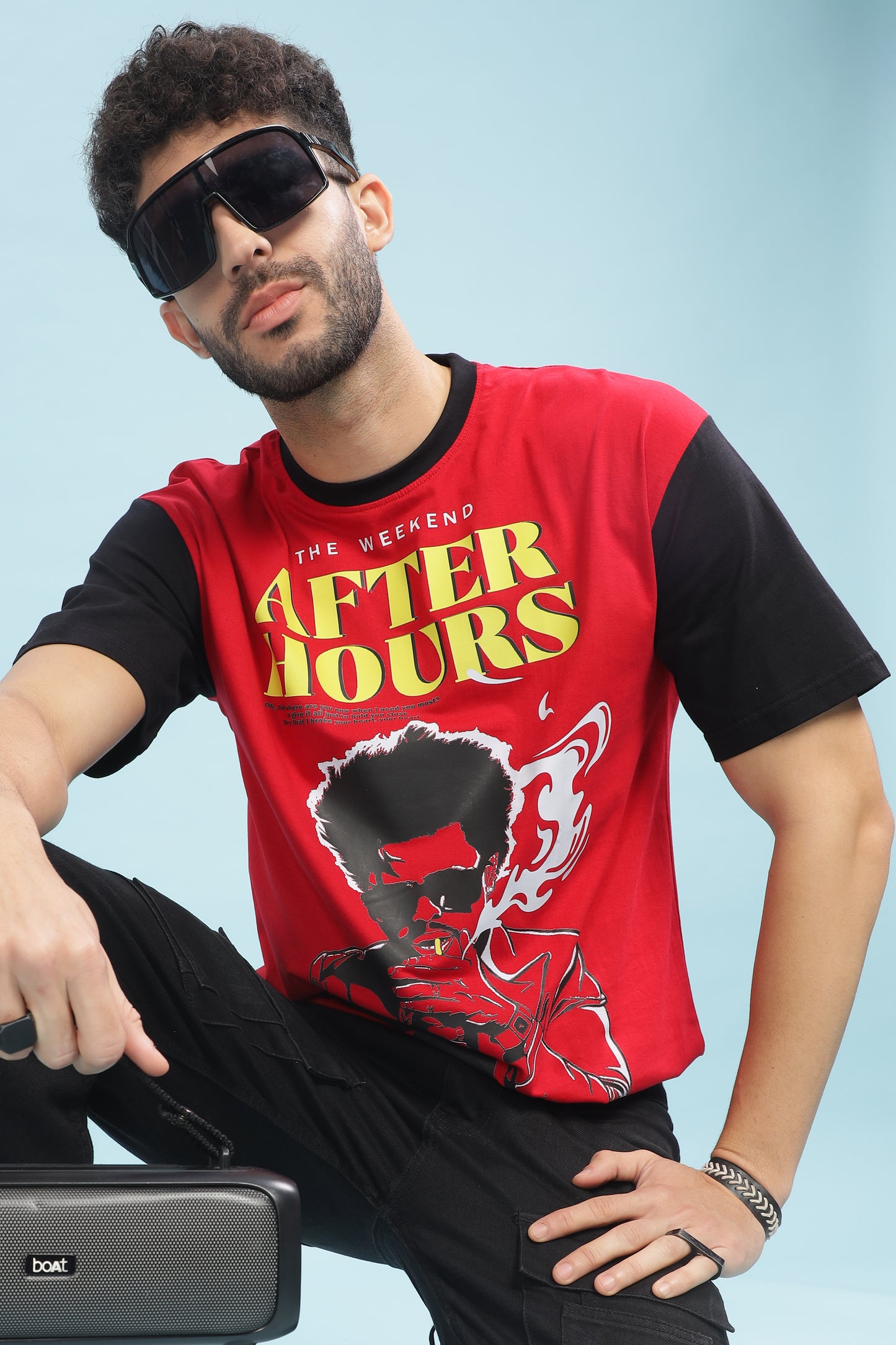 Men's Red Black Oversized T-shirt - WEEKND | AFTER HOURS