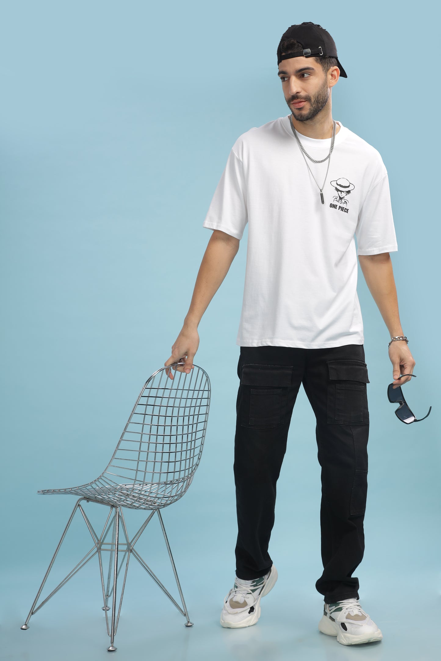 Men's White Oversized T-shirt - Monkey Luffy | Anime