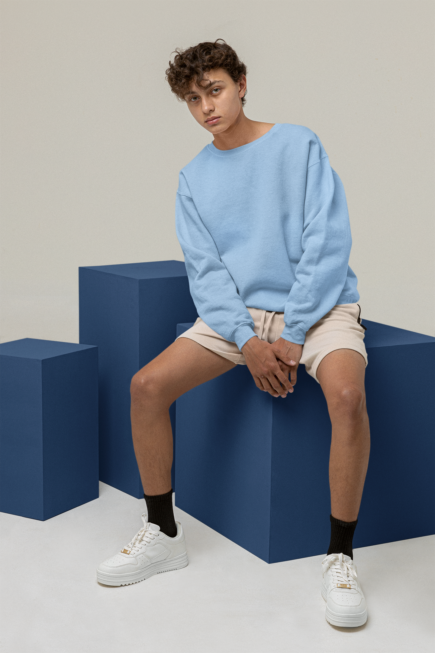 Men's Sweatshirt in Solid Baby Blue