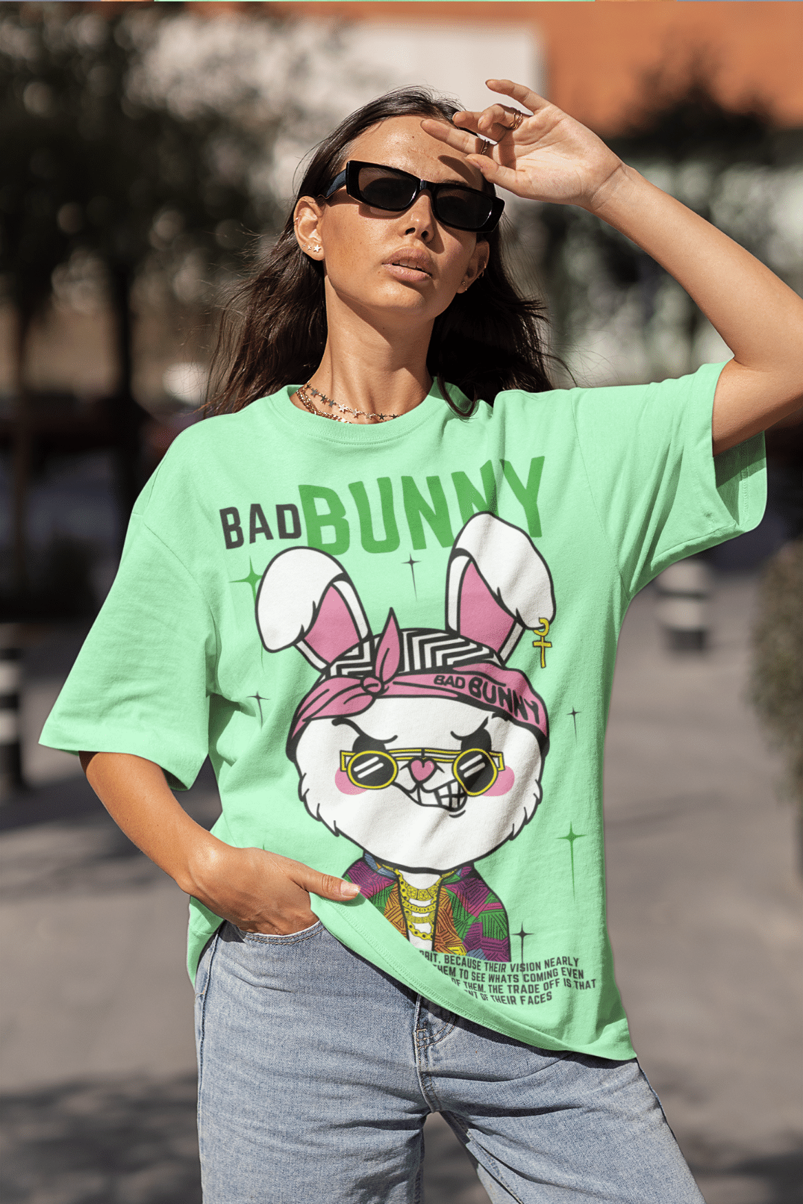 Women's Oversized T-shirt in Mint - Bad Bunny