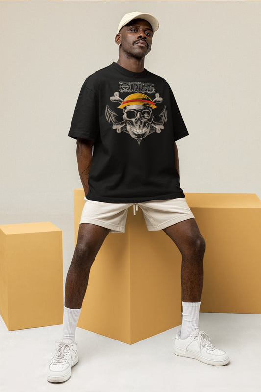 Men's Black Oversized T-shirt - One Piece Pirate Skull | Anime