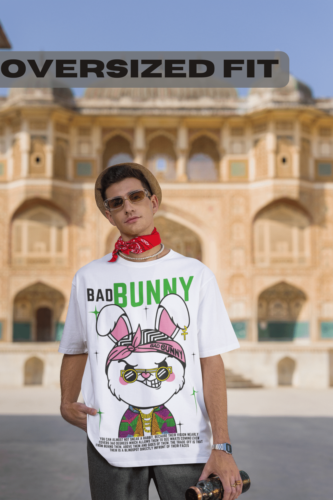 Men's Oversized T-shirt in White - Bad Bunny