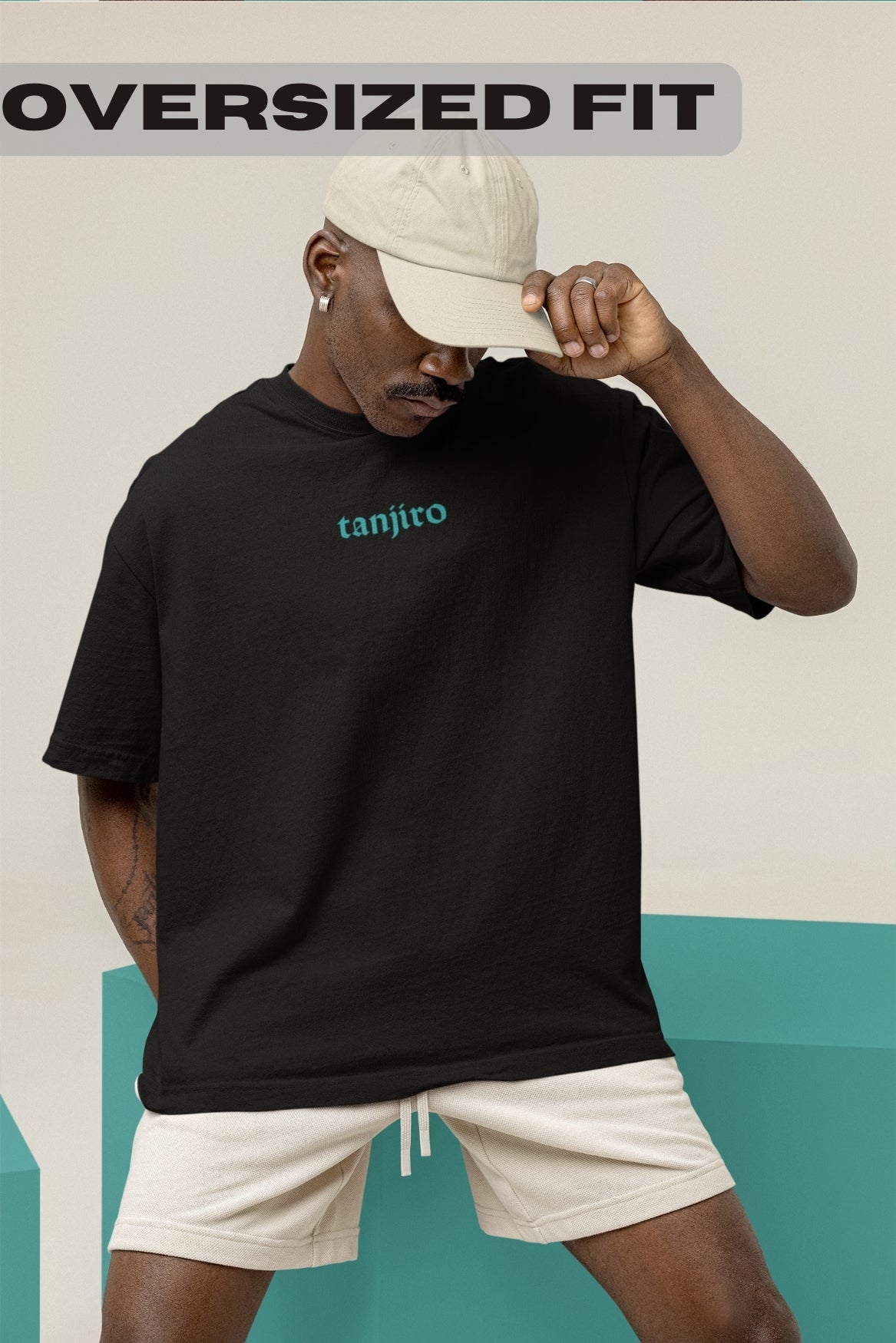 Men's Black Oversized T-shirt - Tanjiro Kamado | Anime