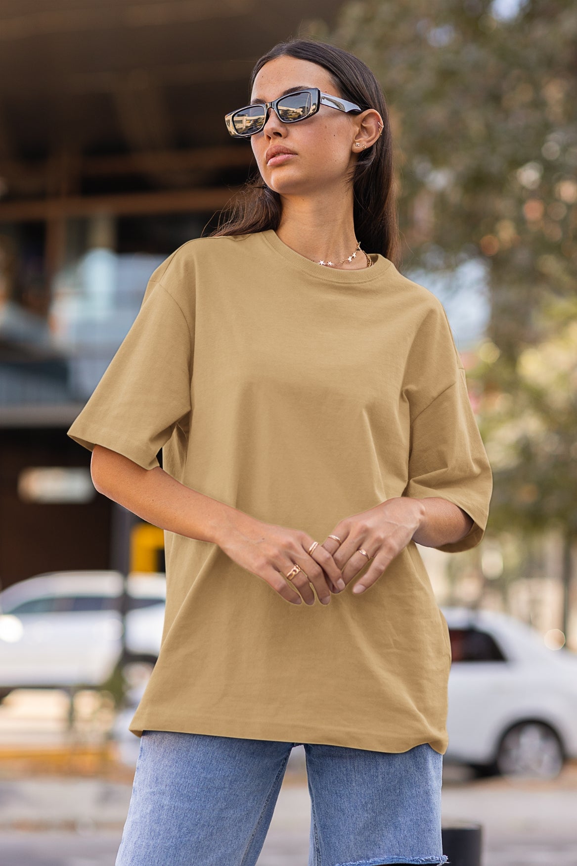 Women's Oversized T-shirt in Solid Beige
