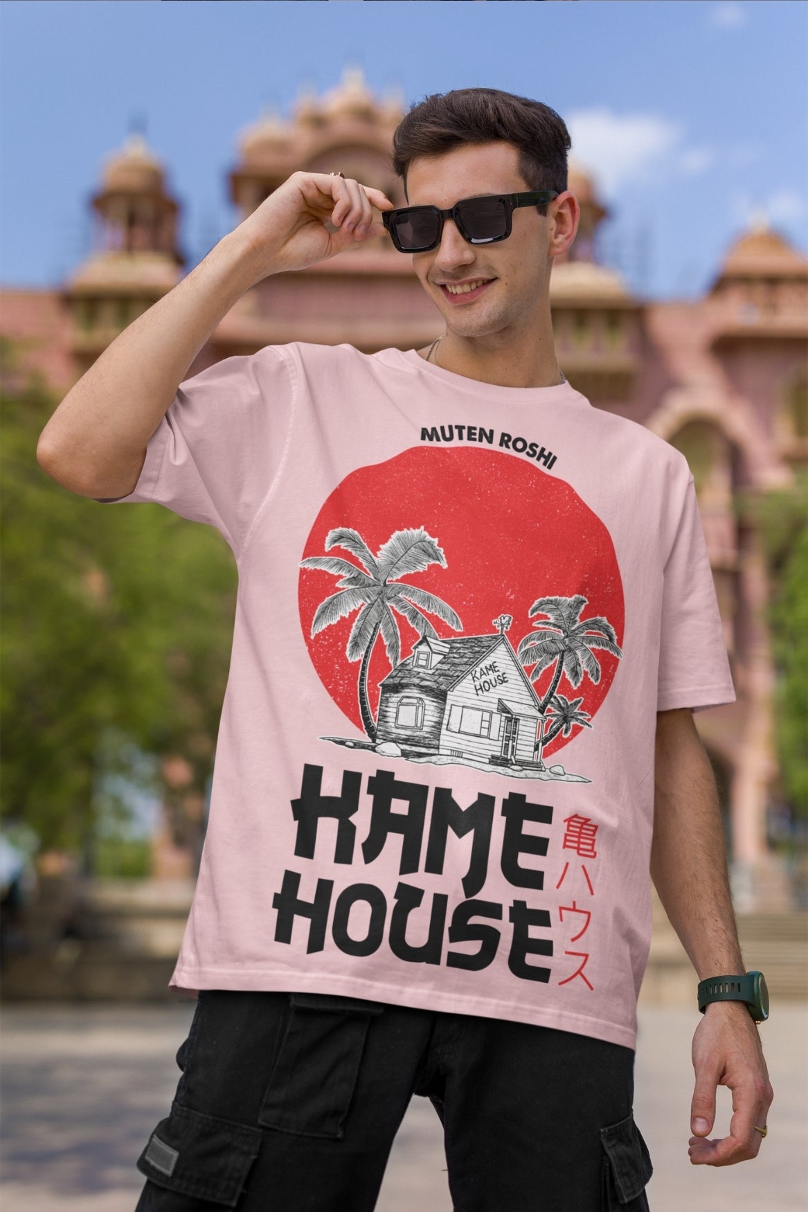 Men's Baby Pink Oversized T-shirt - Kame House