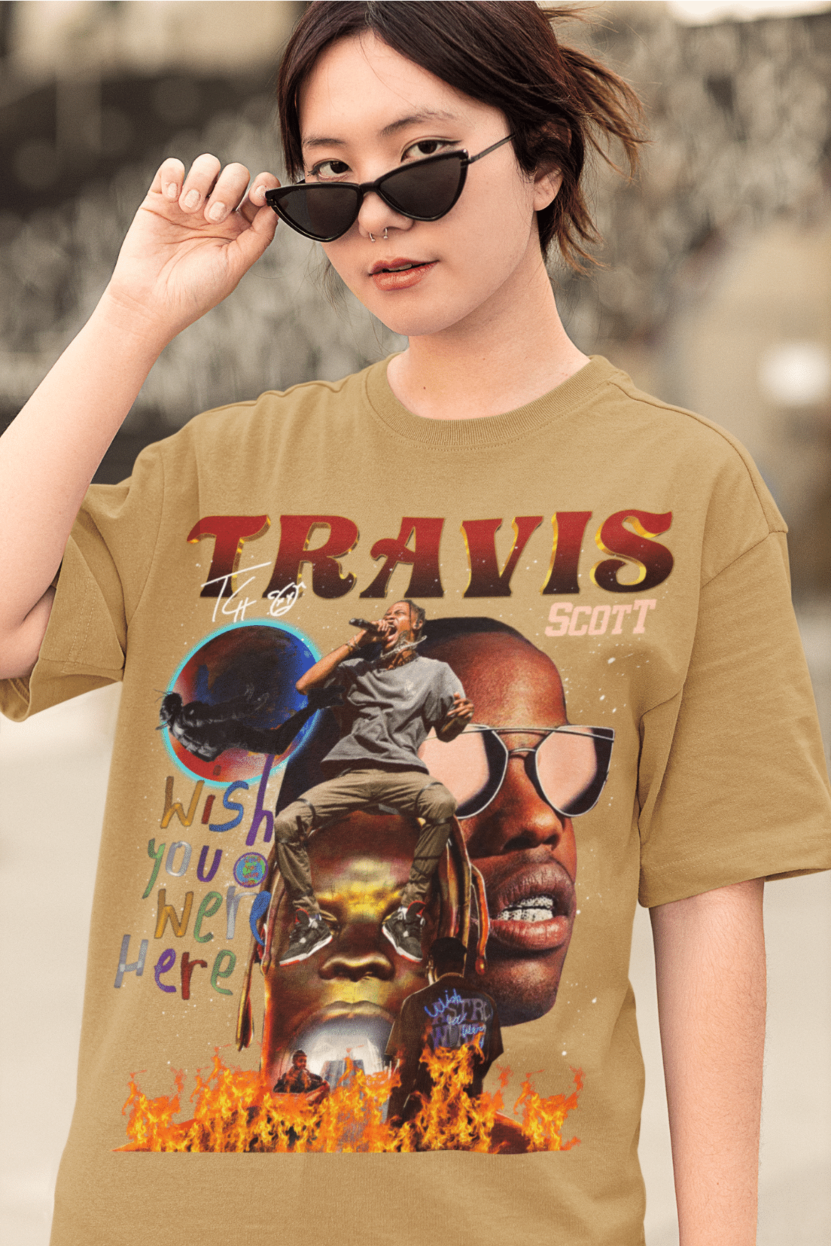 Women's Oversized T-shirt in Beige - Travis Scott Astroworld