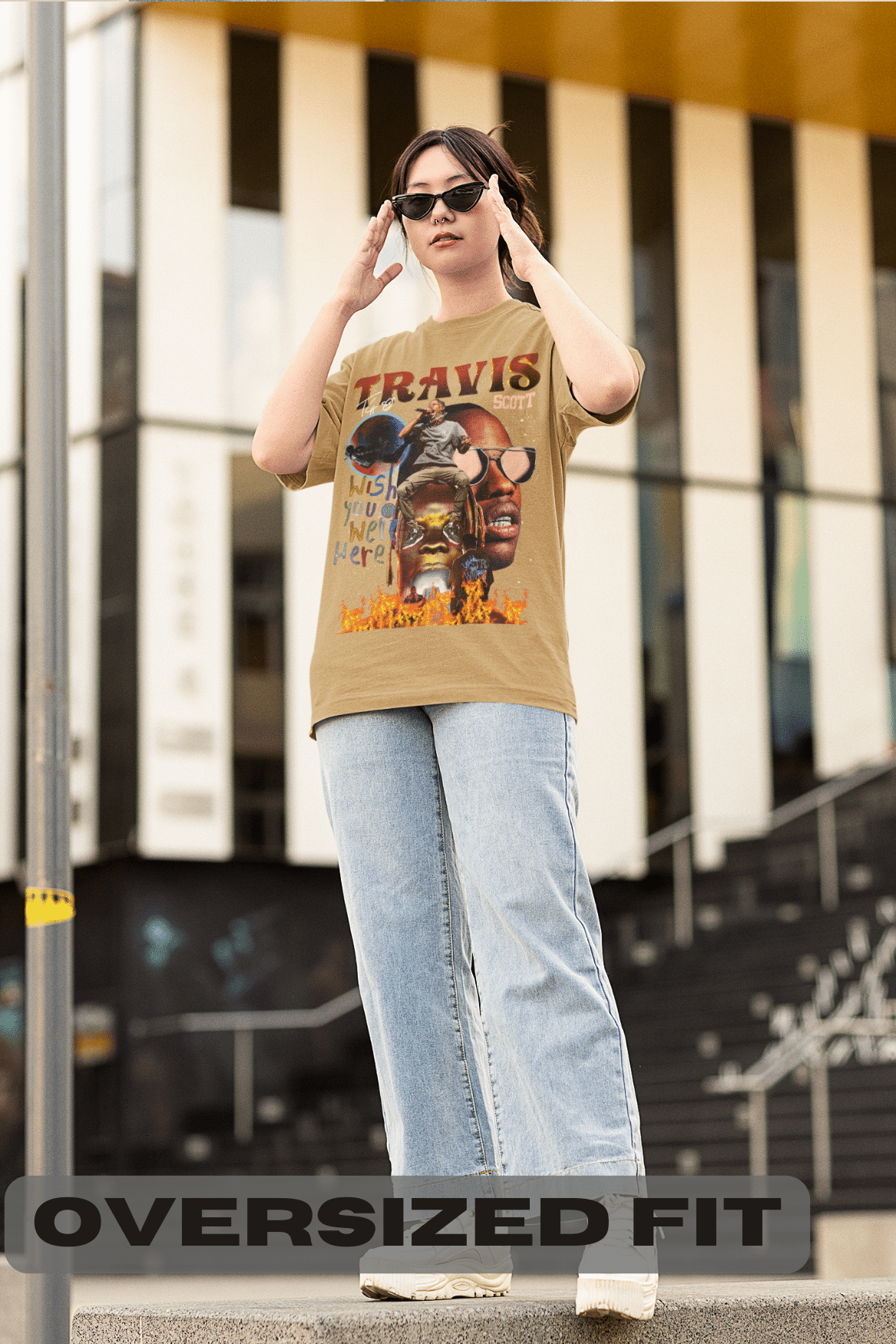 Women's Oversized T-shirt in Beige - Travis Scott Astroworld