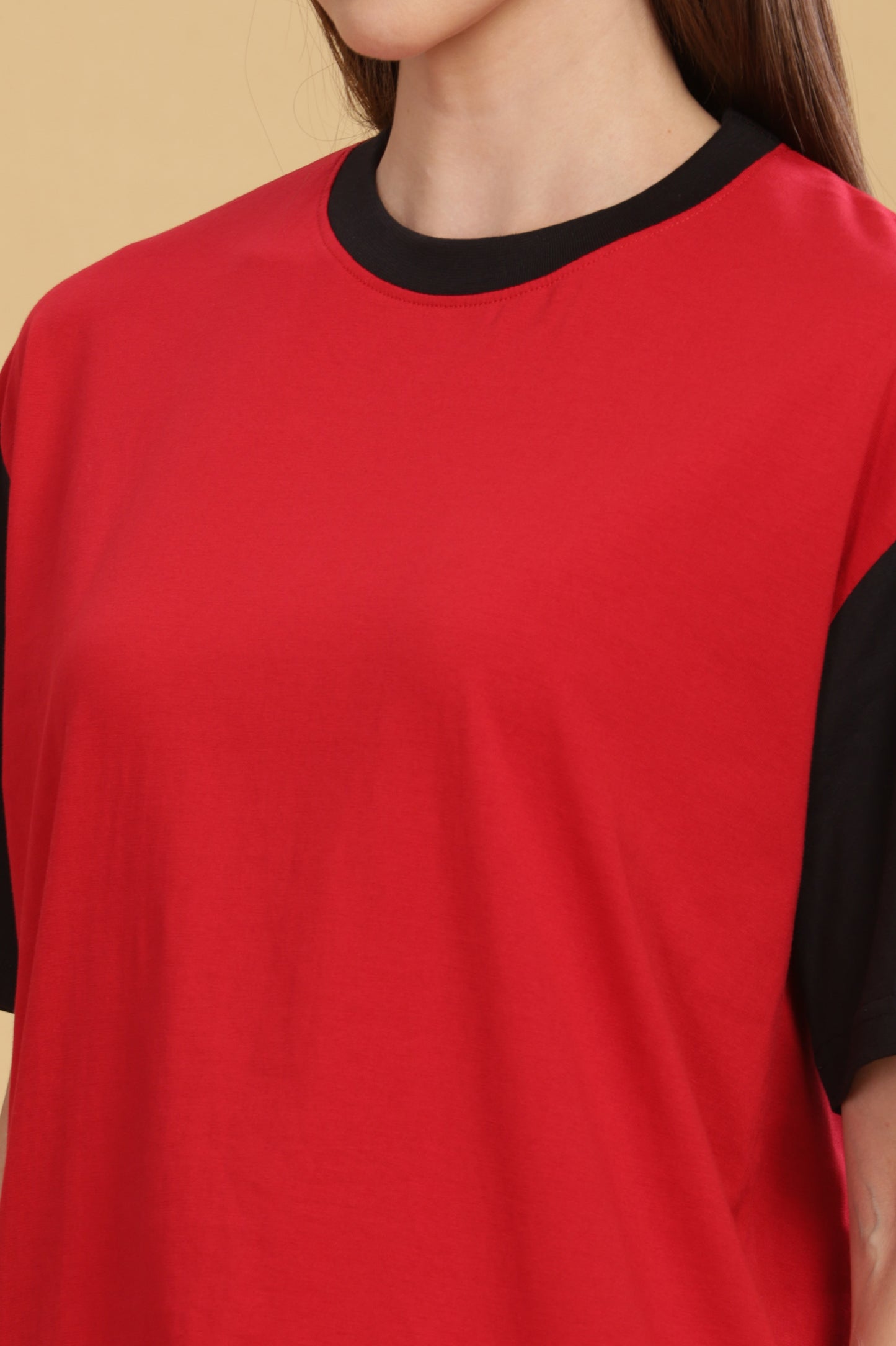 Women's Boxy Fit Solid Red Black T-Shirt