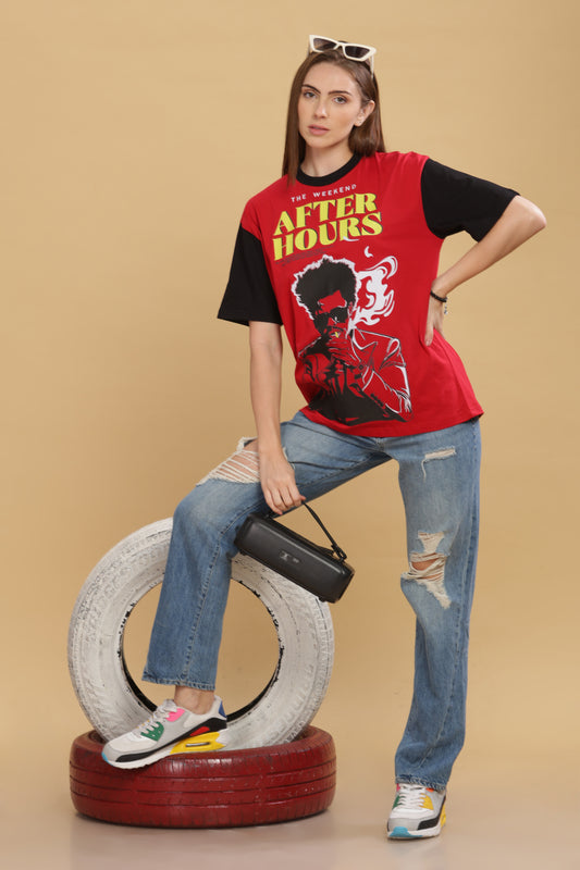Women's Red Black Oversized T-shirt - WEEKND | AFTER HOURS