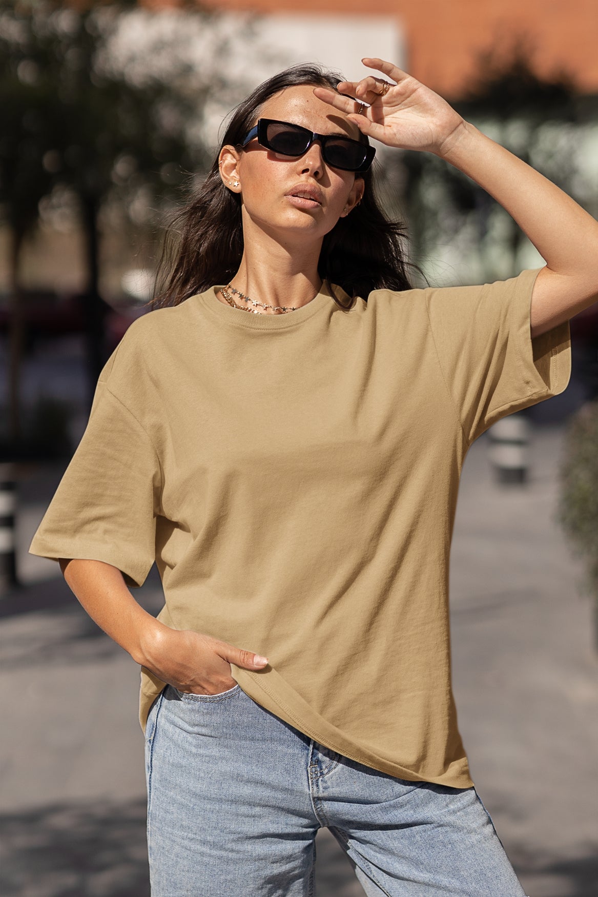 Women's Oversized T-shirt in Solid Beige