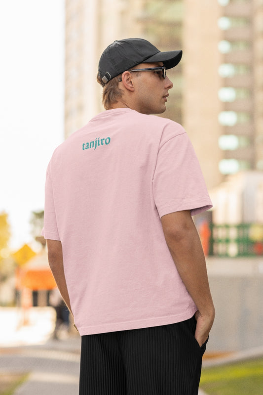 Men's Baby Pink Oversized T-shirt - Tanjiro Kamado | Anime