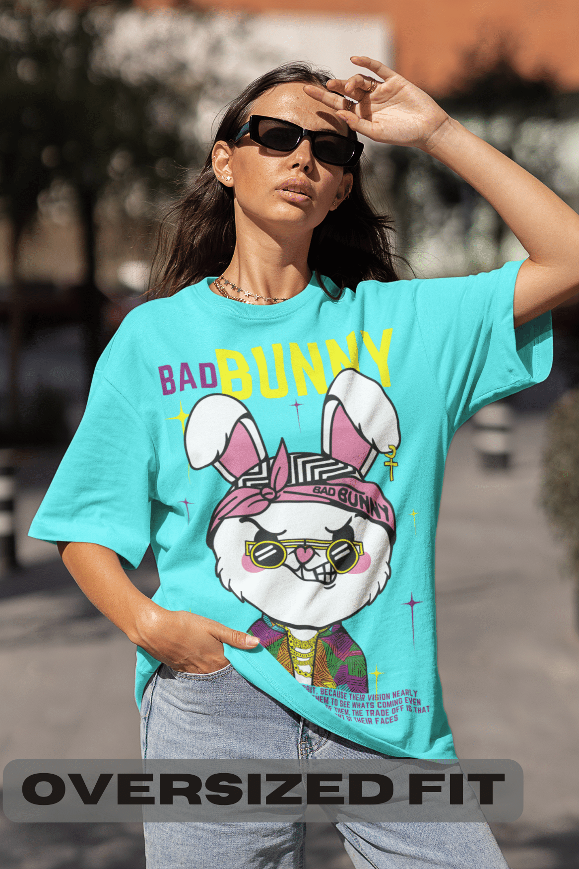 Women's Oversized T-shirt in Cyan - Bad Bunny