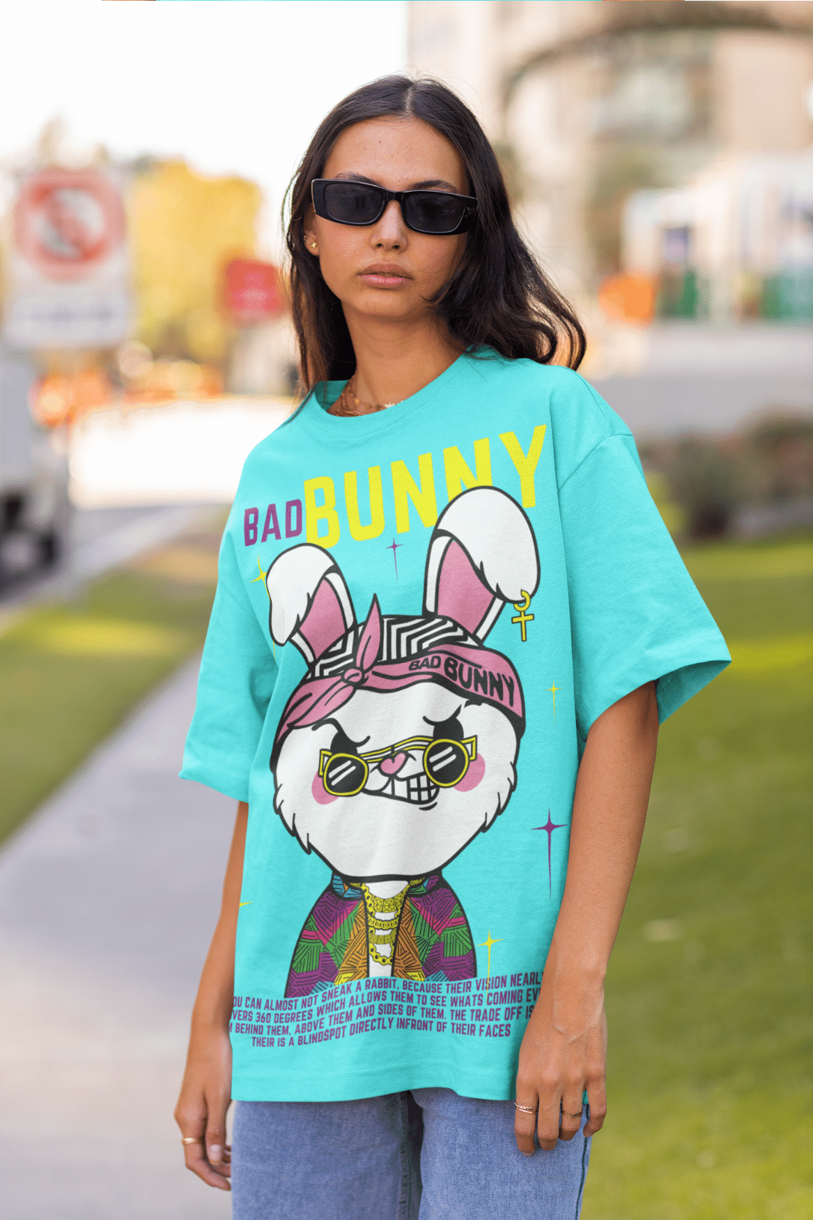 Women's Oversized T-shirt in Cyan - Bad Bunny