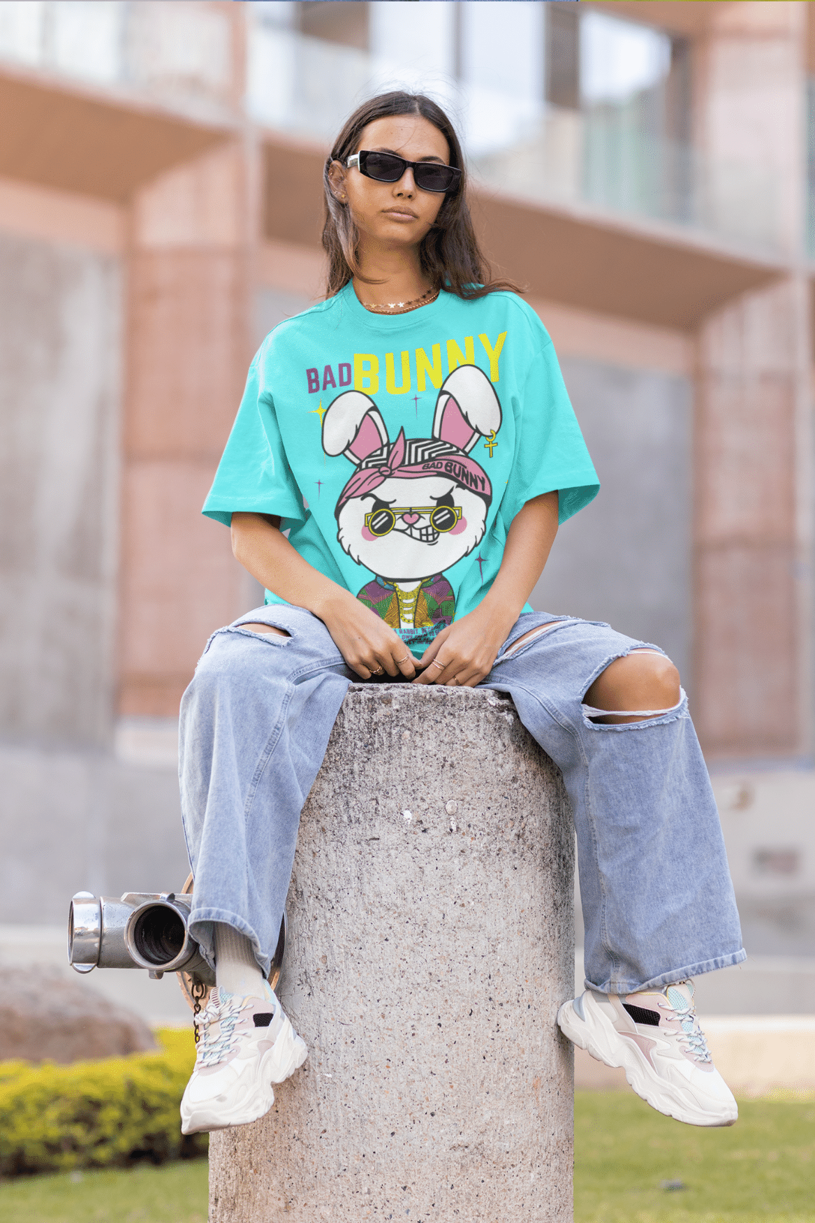 Women's Oversized T-shirt in Cyan - Bad Bunny
