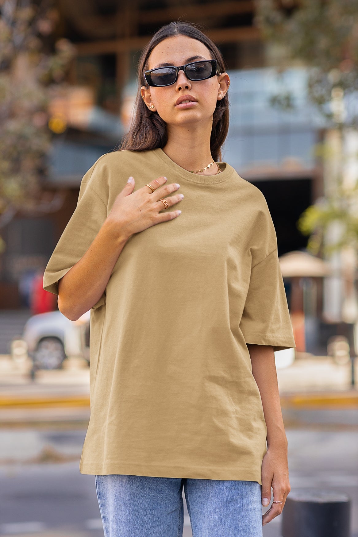 Women's Oversized T-shirt in Solid Beige
