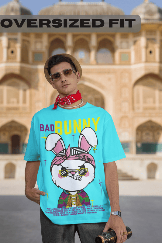 Men's Oversized T-shirt in Cyan - Bad Bunny