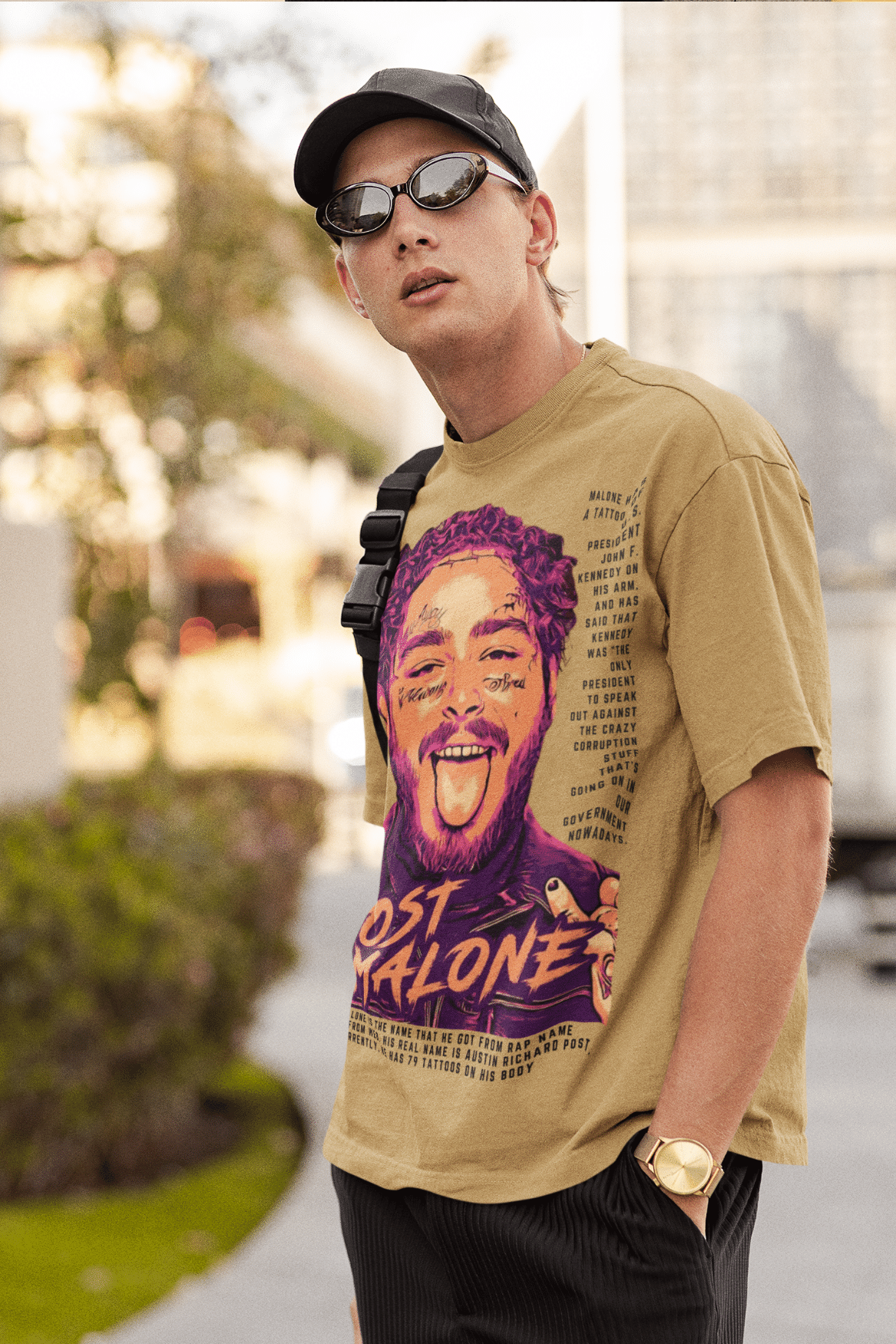 Men's Oversized T-shirt Beige Color - Post Malone