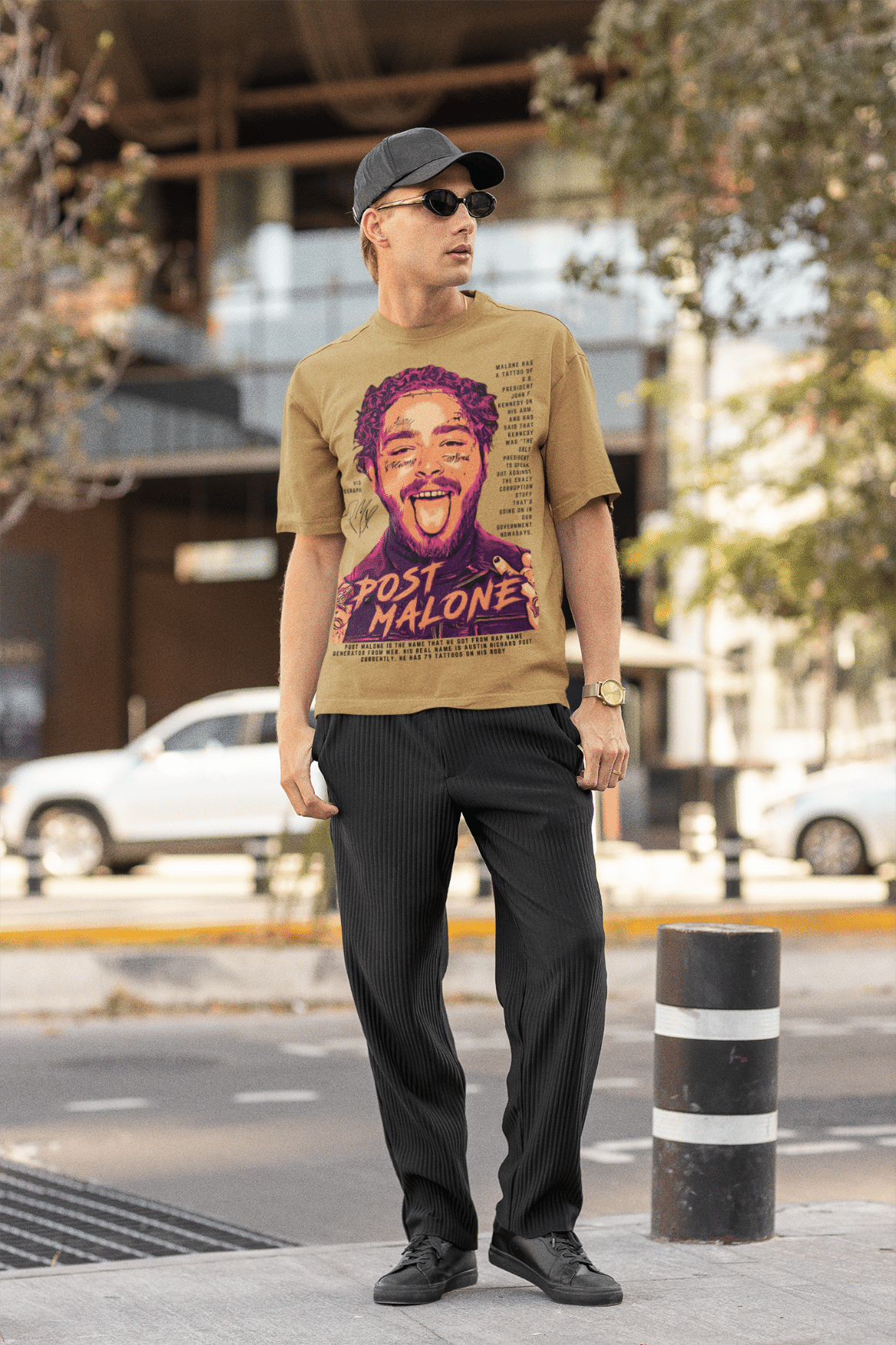 Men's Oversized T-shirt Beige Color - Post Malone