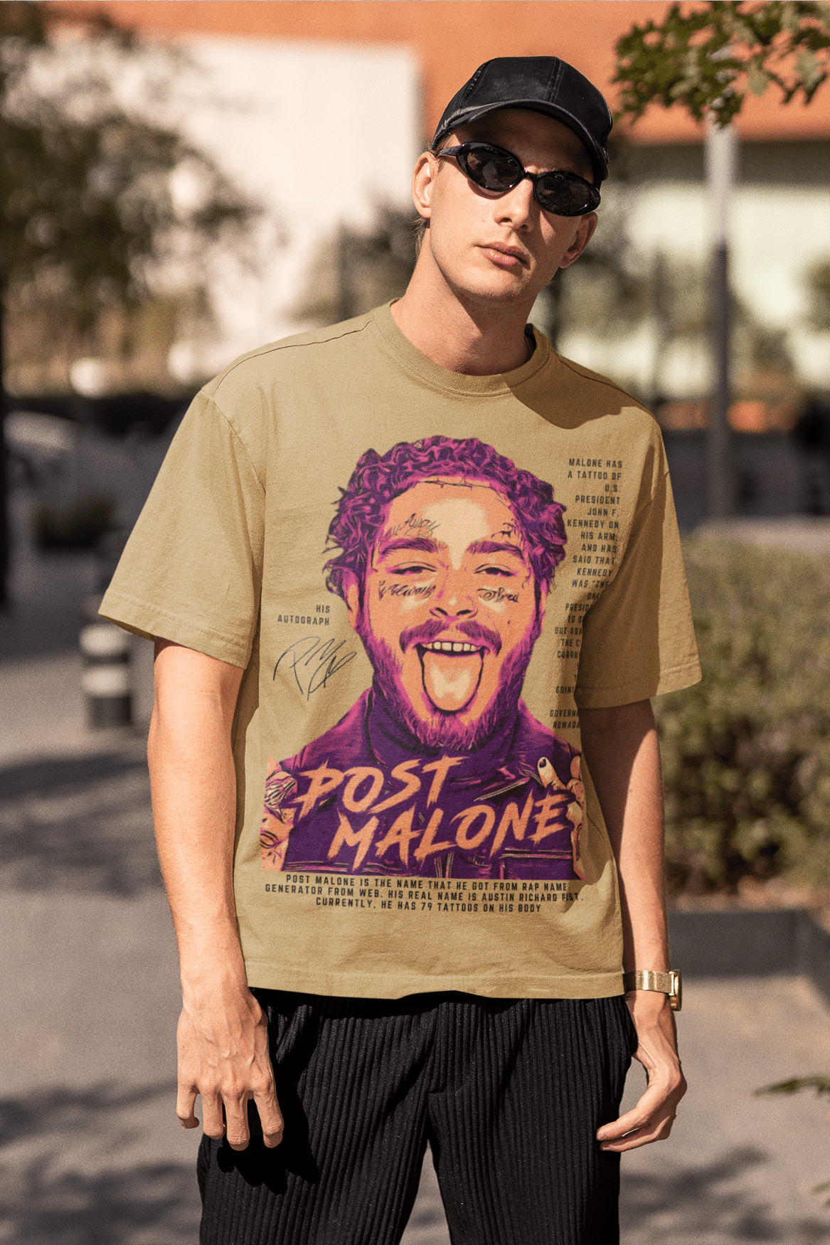 Men's Oversized T-shirt Beige Color - Post Malone