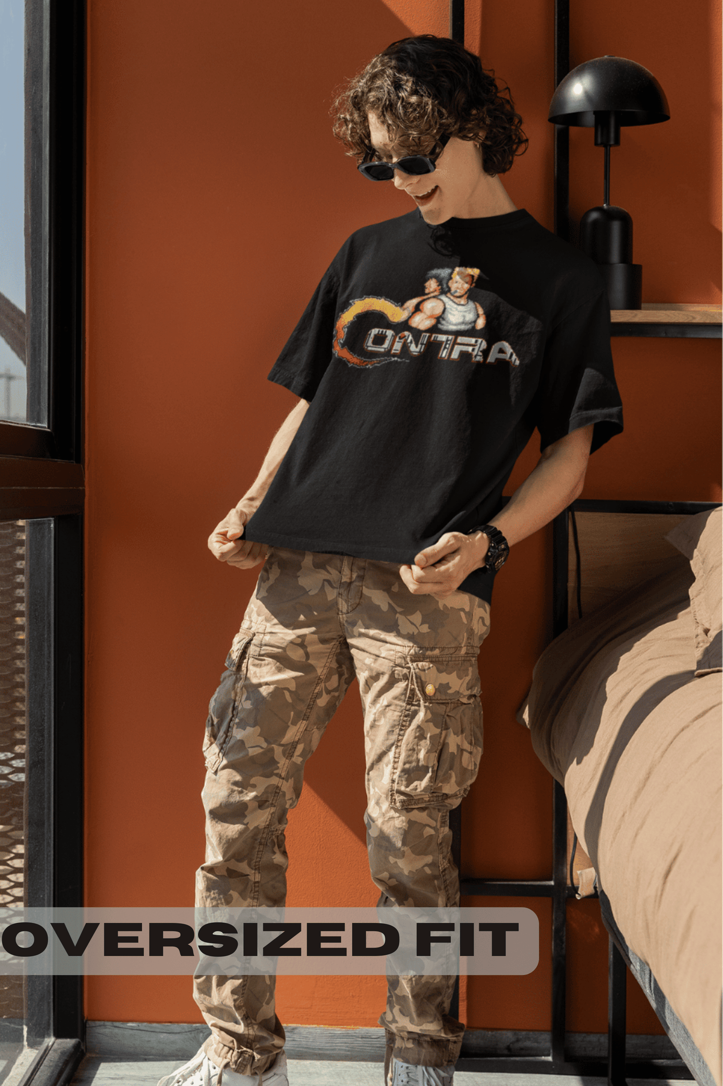 Contra Arcade Game Black Oversized T-shirt