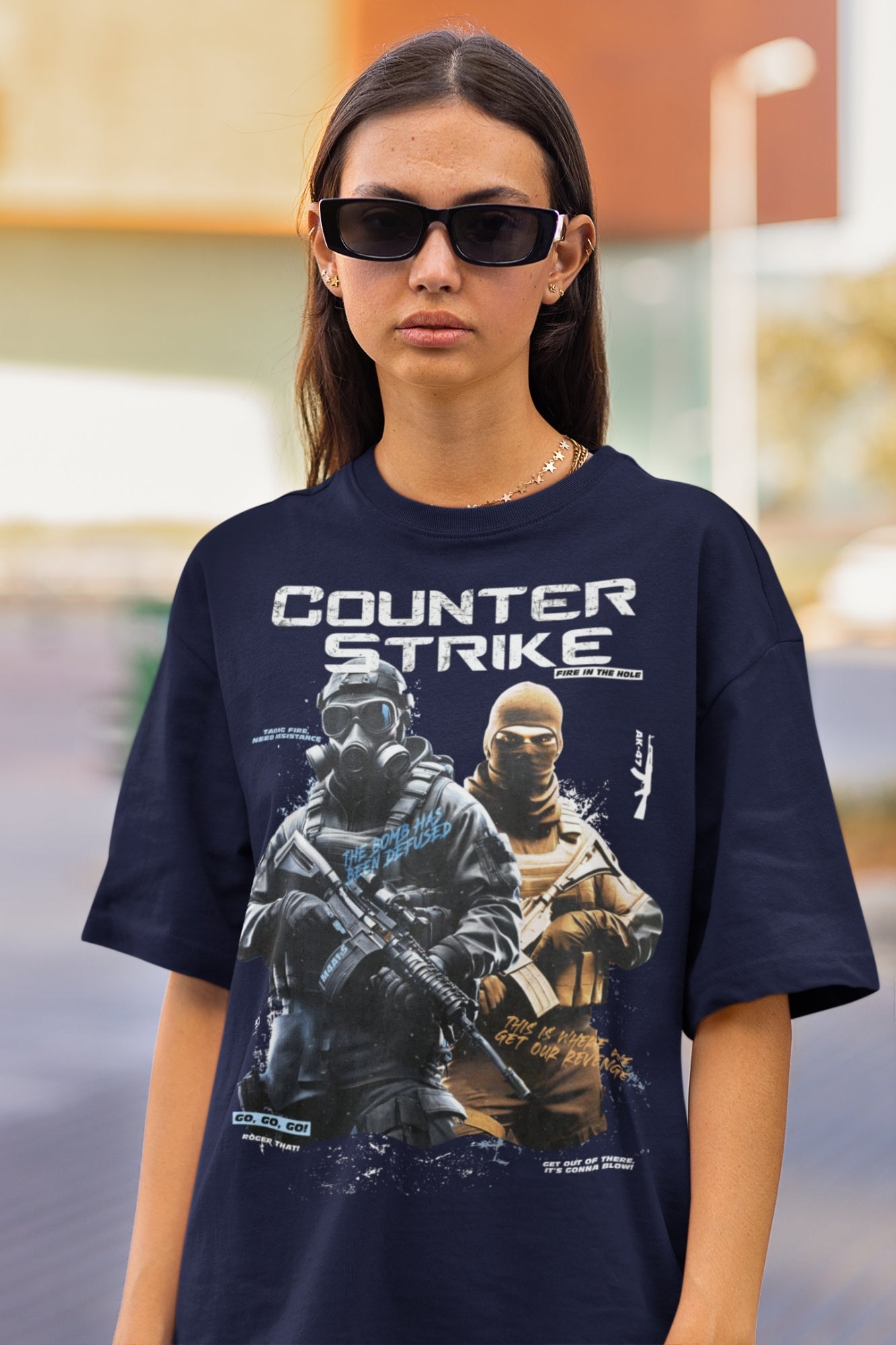 Gaming Oversized Tshirt for Women in Navy Blue color