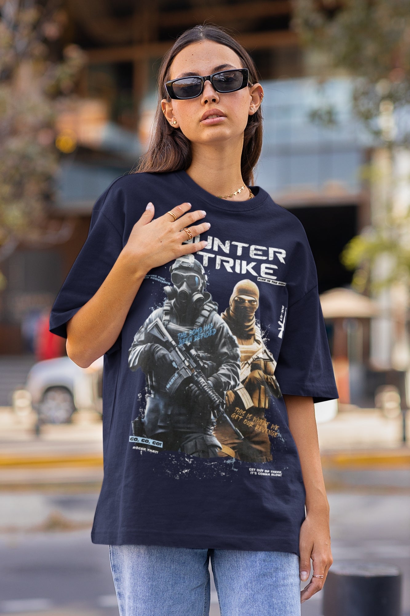 Gaming Oversized Tshirt for Women in Navy Blue hue