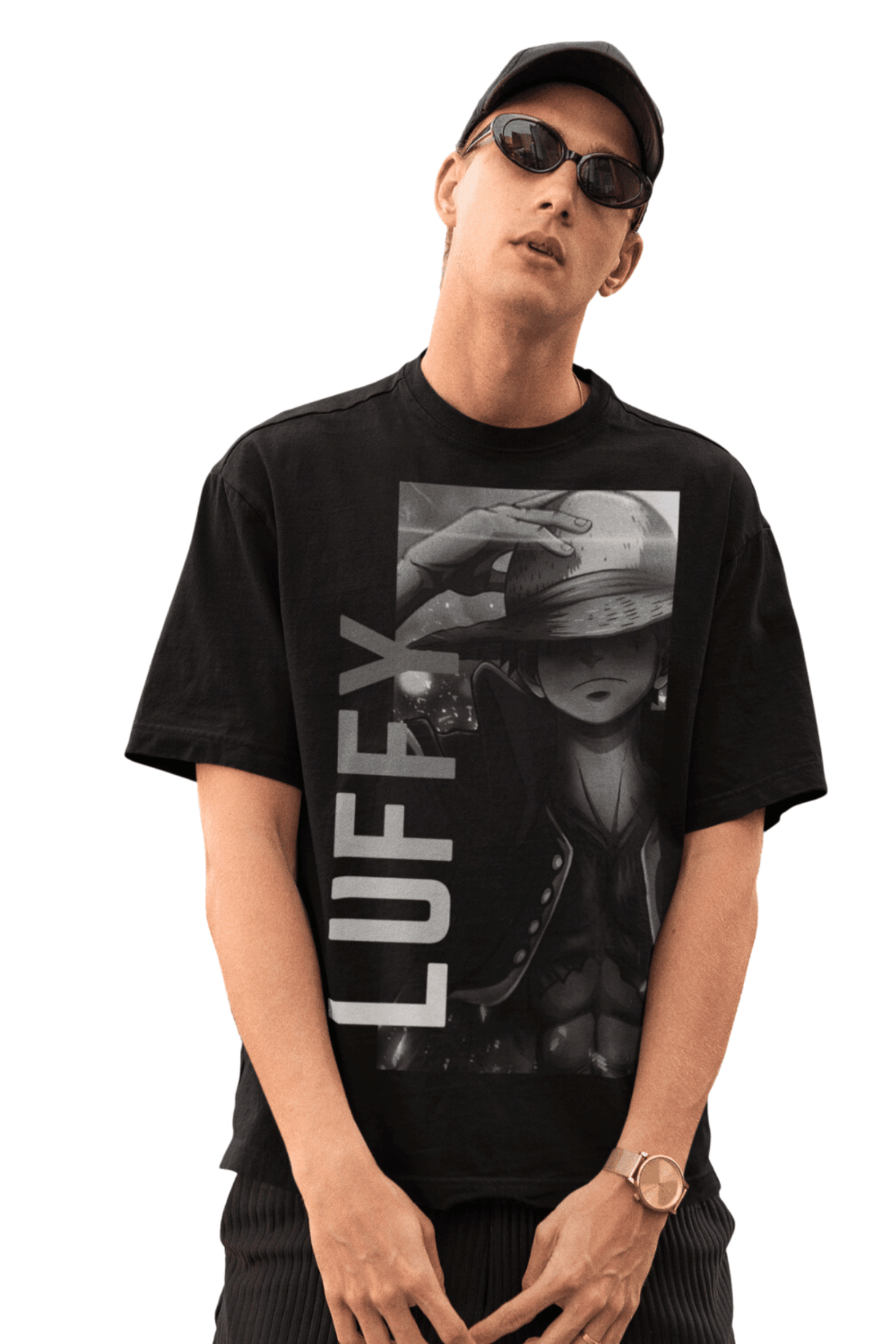 Men's Oversized T-shirt in Black Luffy ANIME - Main Image