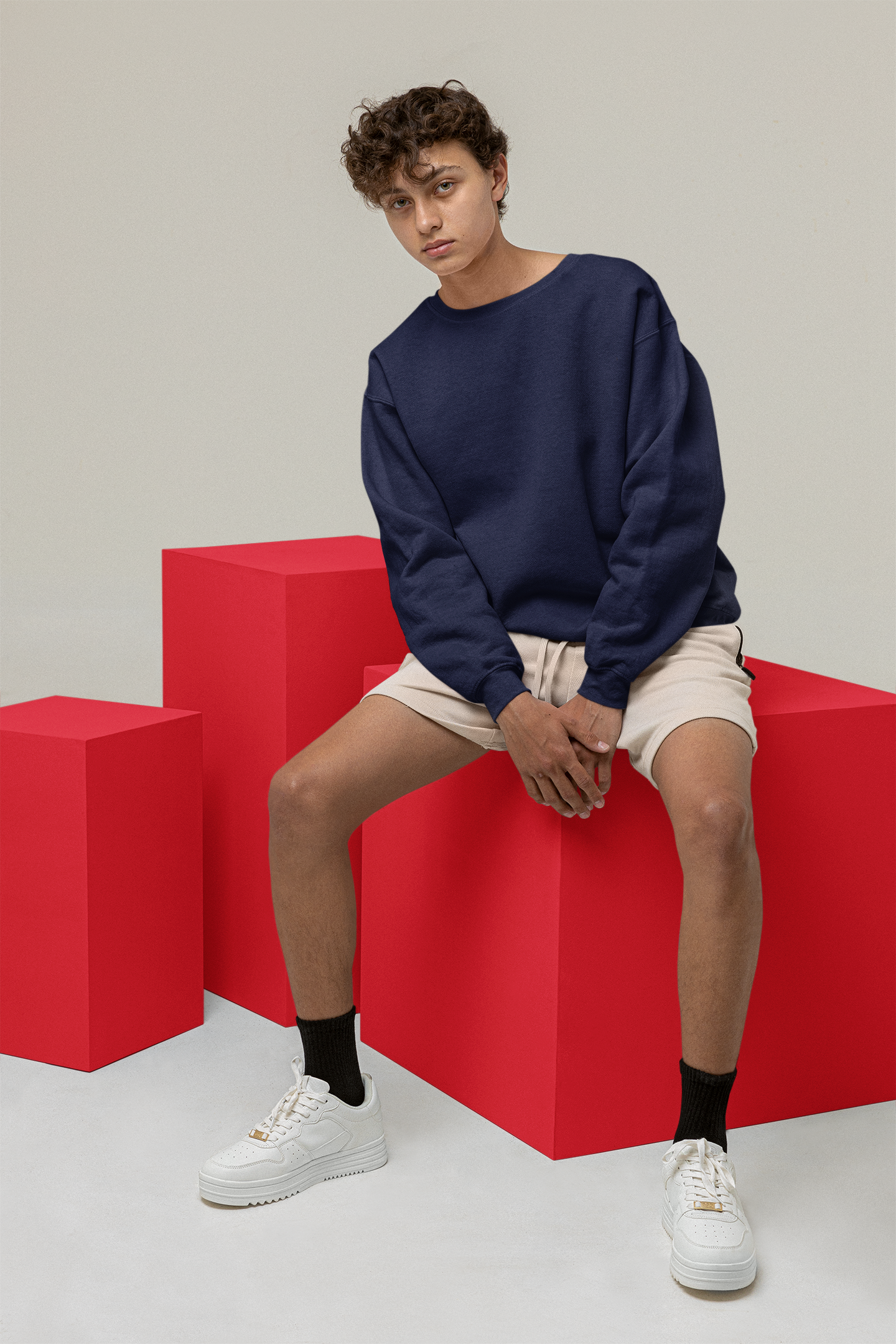 Men's Sweatshirt in Solid Navy Blue