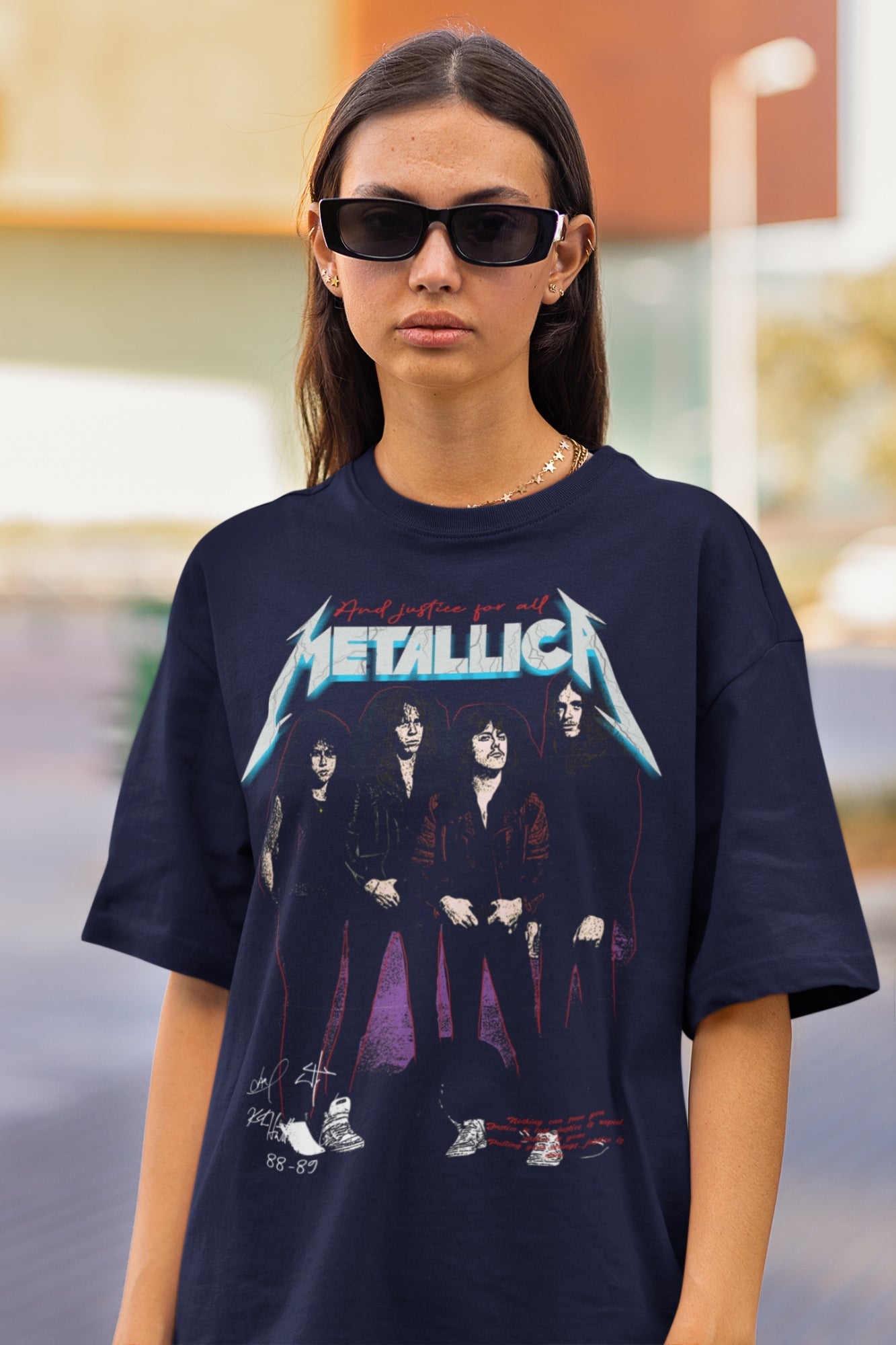 Navy Blue Oversized Tshirt with Metallica Rock Band