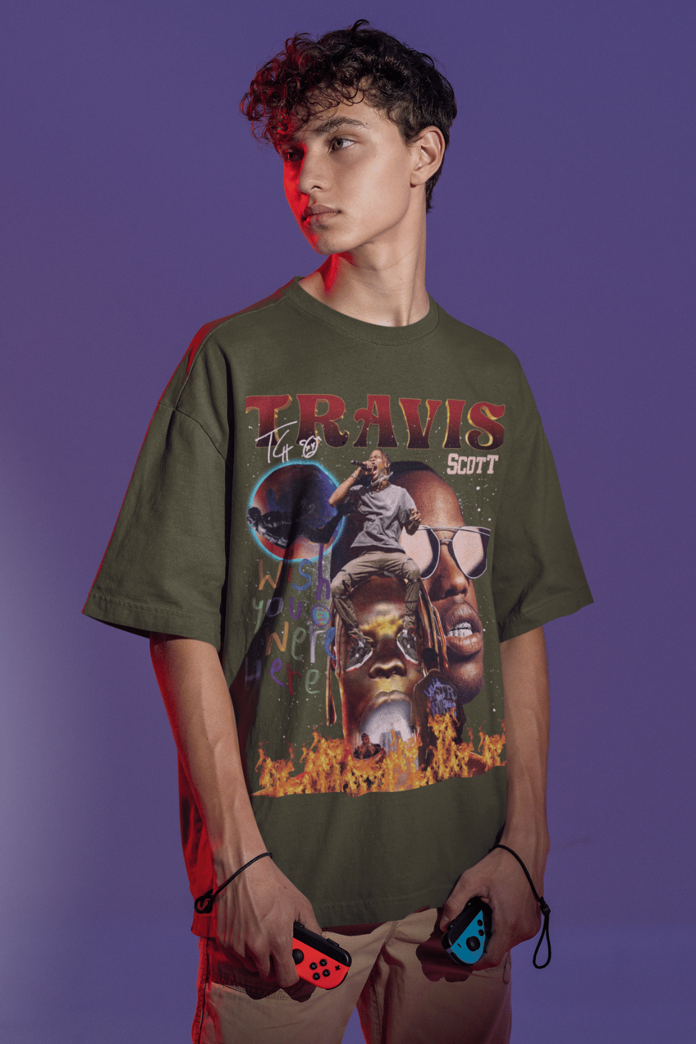 Men's Oversized T-shirt in Olive Green Travis Scott Astroworld