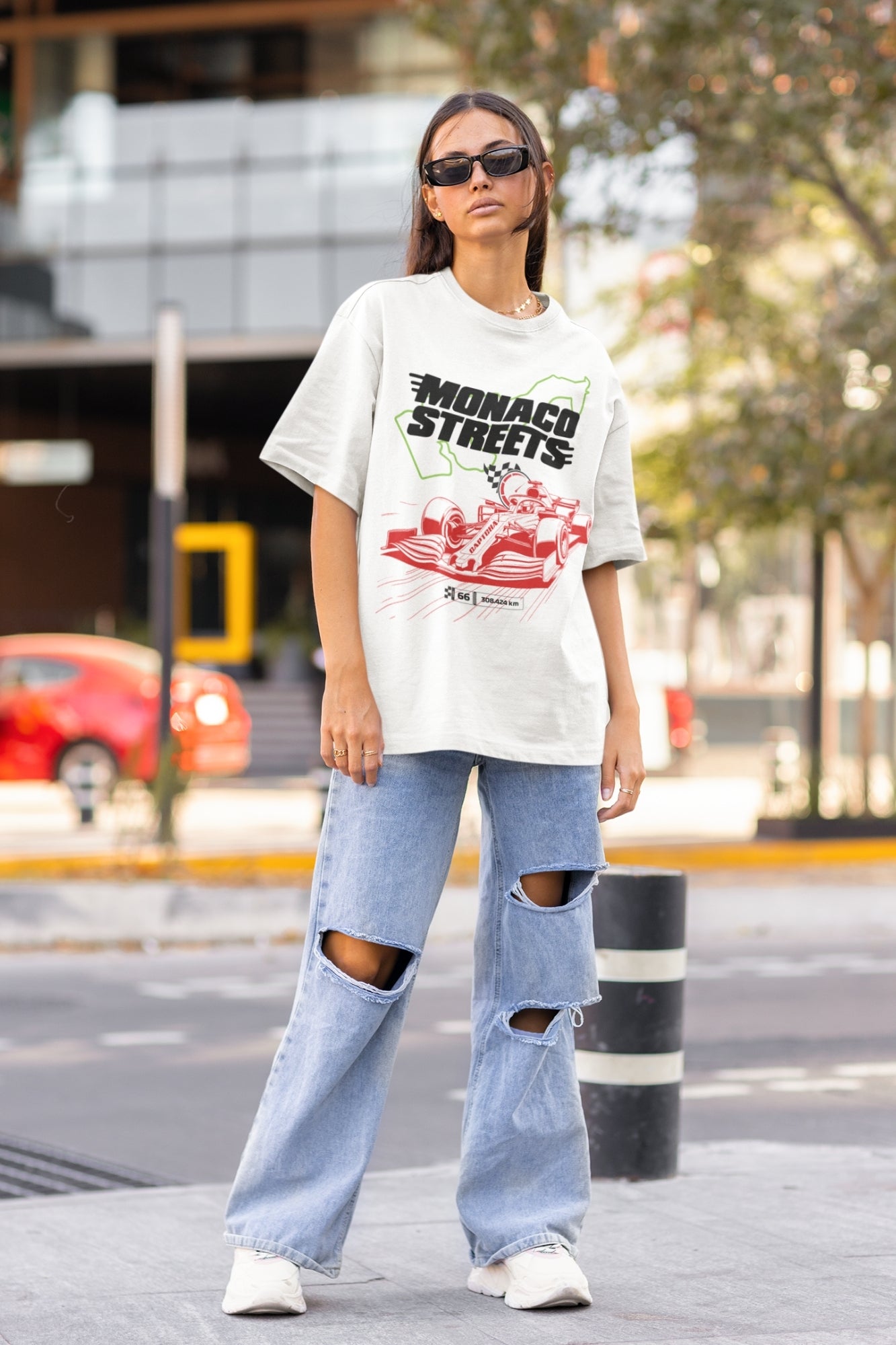 Printed White Oversized Tee for Women
