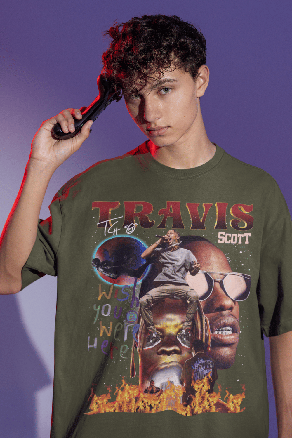 Travis Scott Oversized Tshirt in Olive Green color