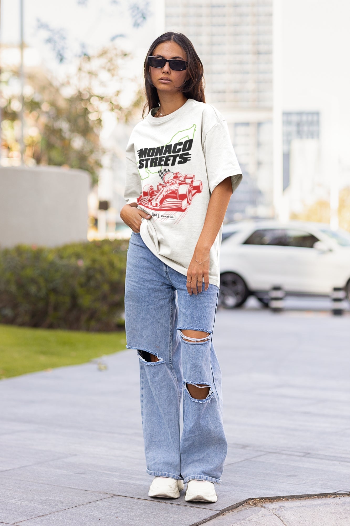 White Printed Oversized Tshirt