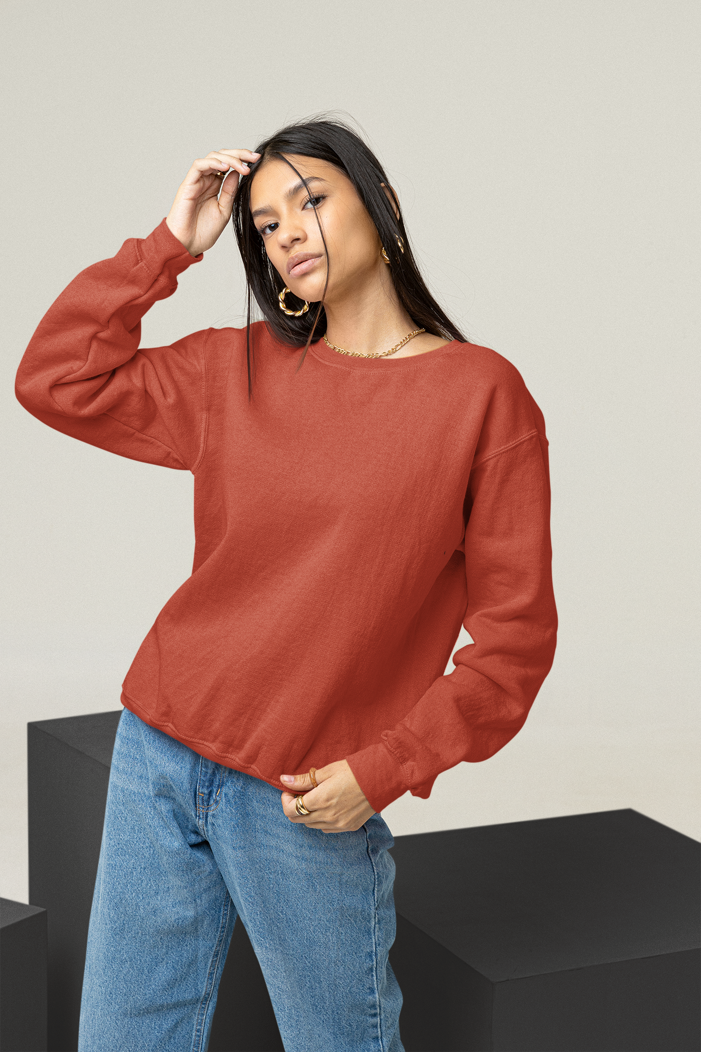 Women's Sweatshirt in Solid Coral