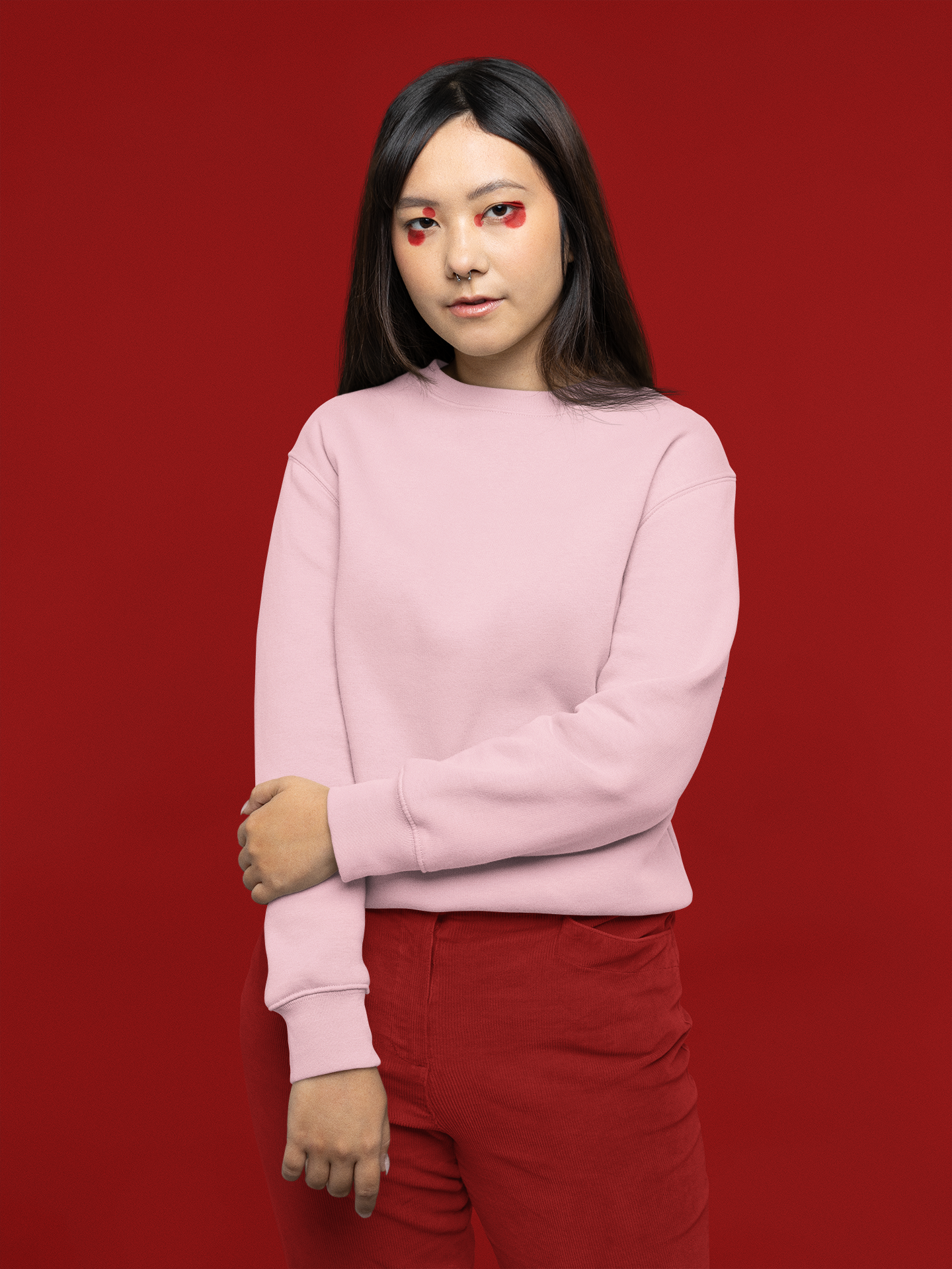 Women's Sweatshirt in Solid Light Baby Pink