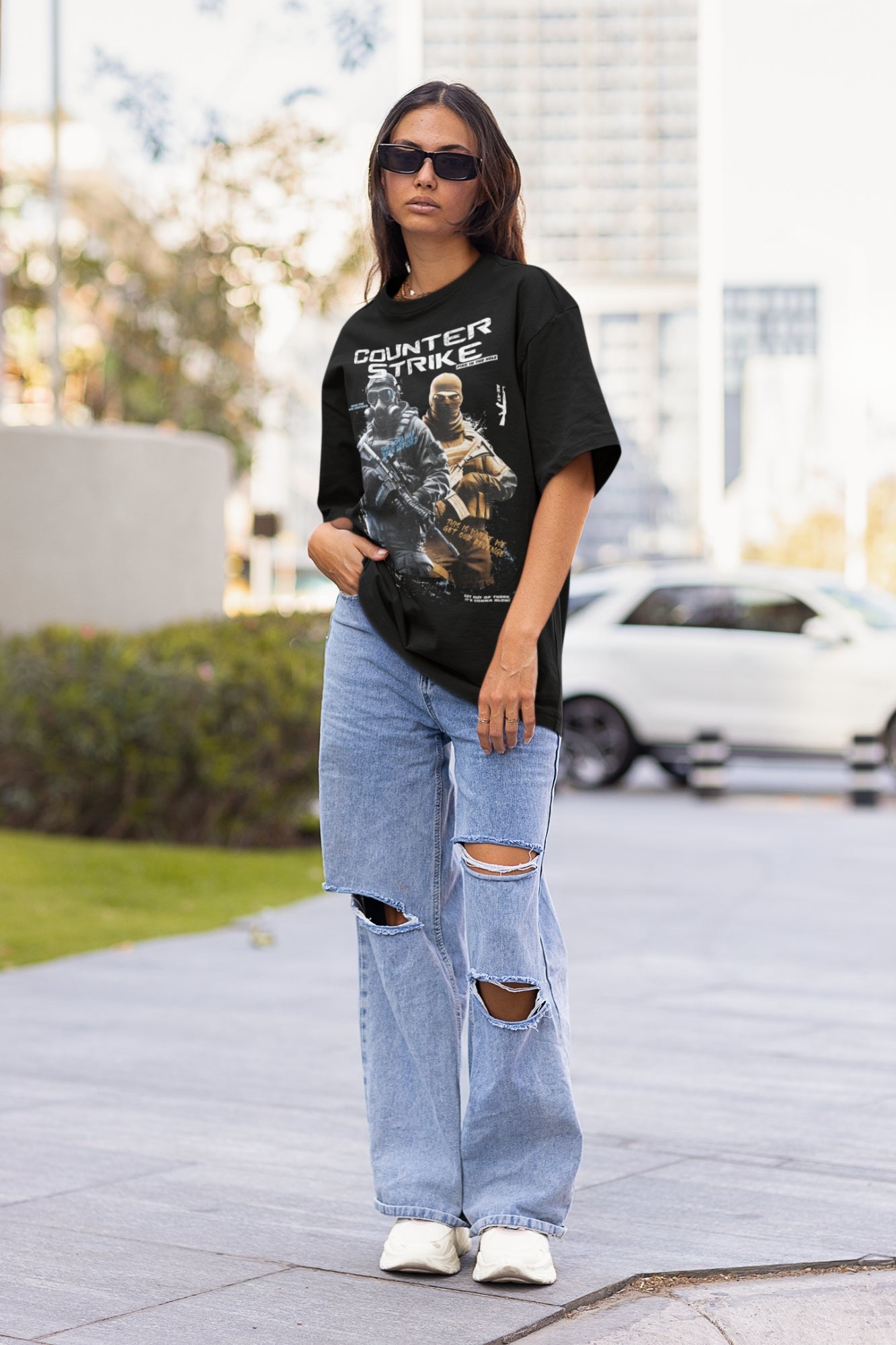 Women Oversized Tshirt in Black color with Game print