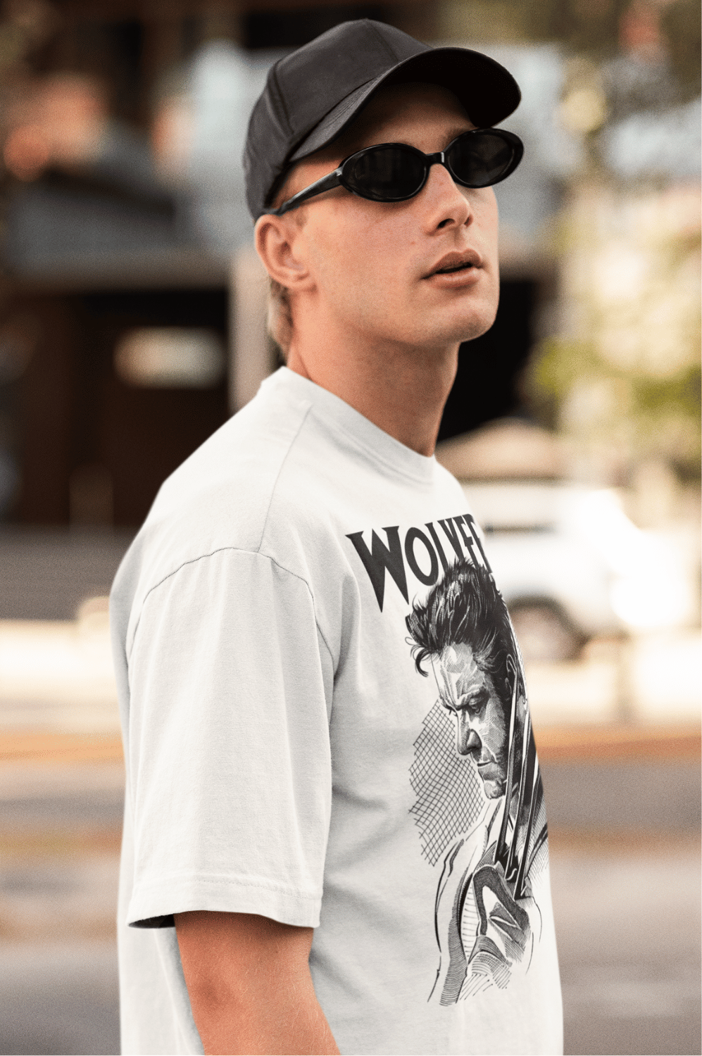 Men's White Oversized Tee in Wolverine Print