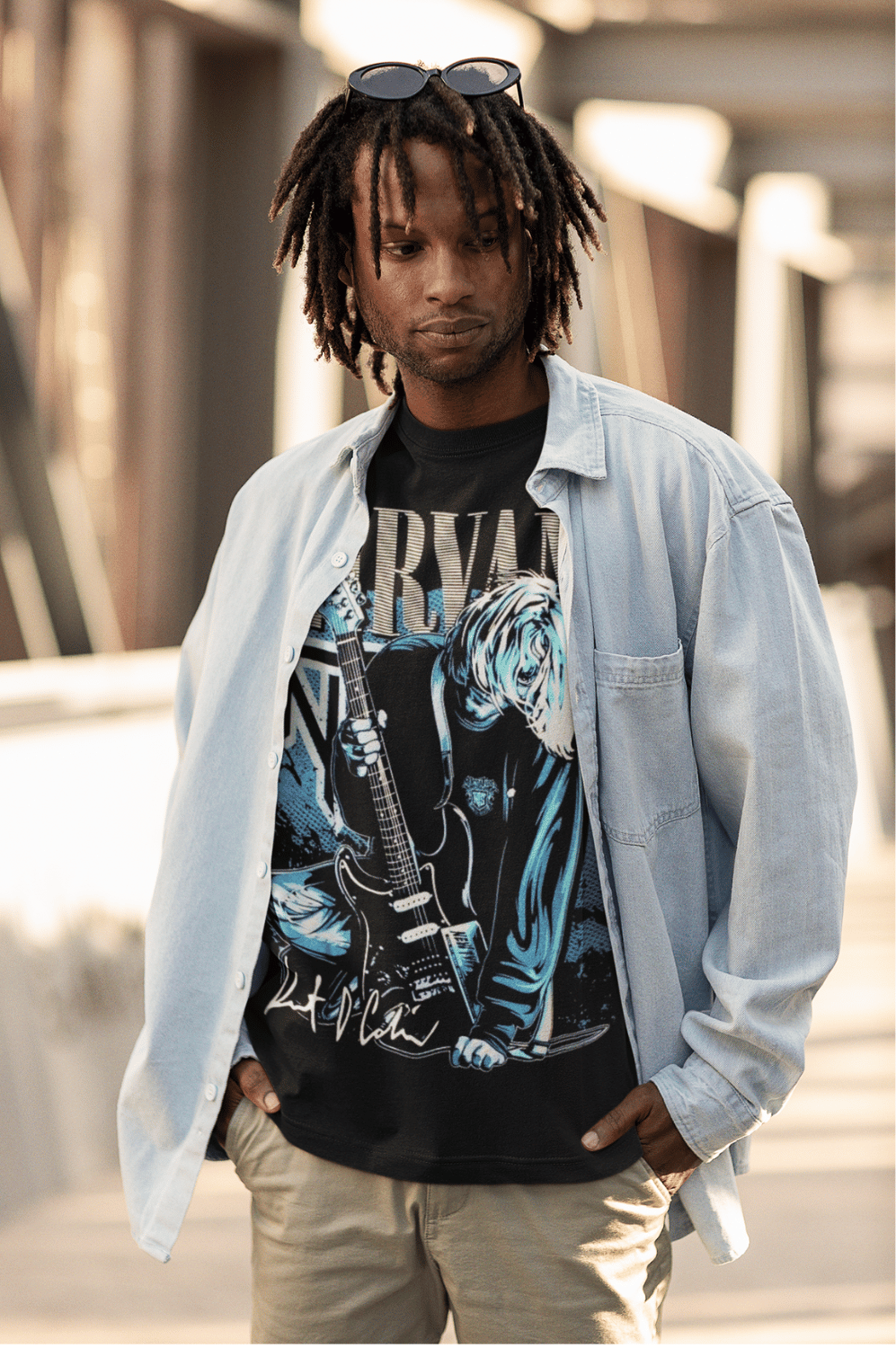 Nirvana Guitar Print in Black oversized Tee