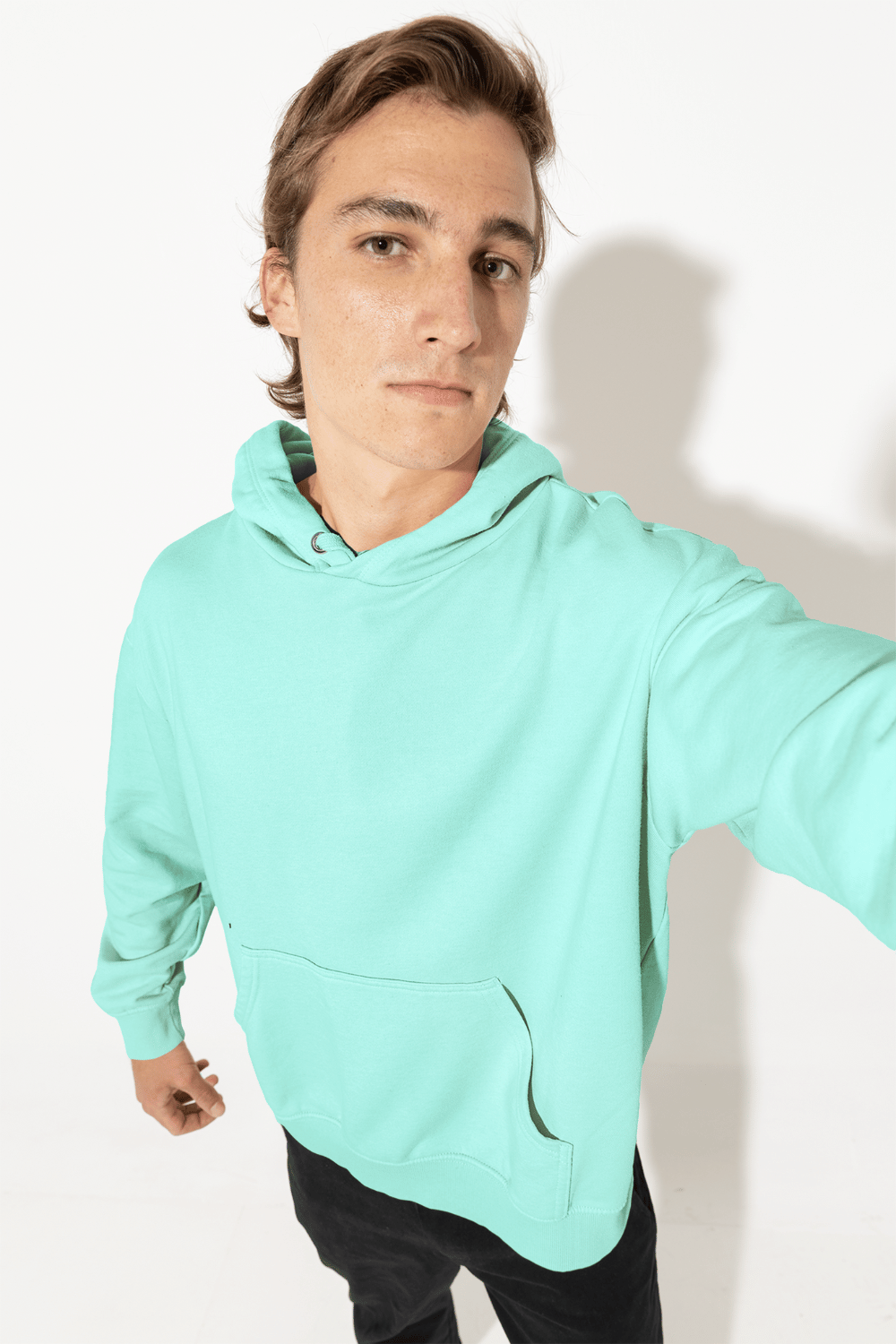 Unisex Hooded Sweatshirt in Neon Light Blue color