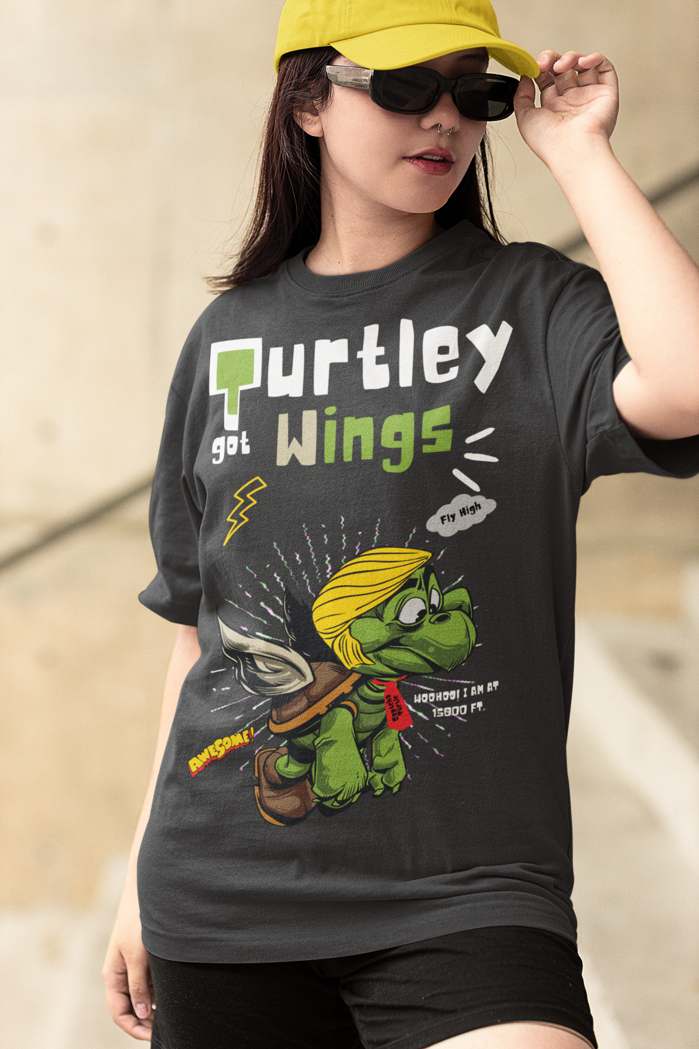 Women's Oversized T-shirt in Meteor Grey - Turtle Got Wings CAPTCHA