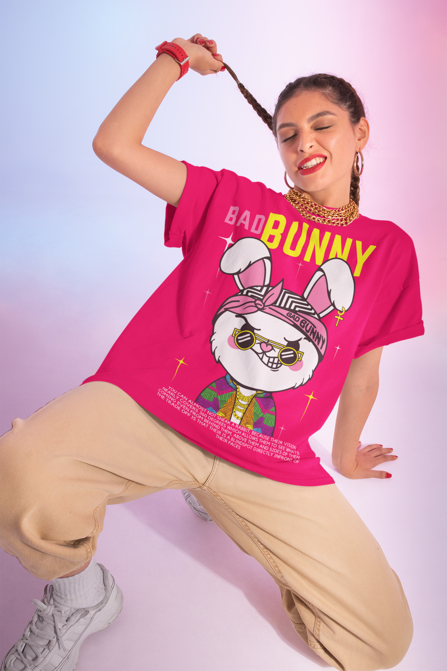 Women's Oversized T-shirt in Pink - Bad Bunny CAPTCHA
